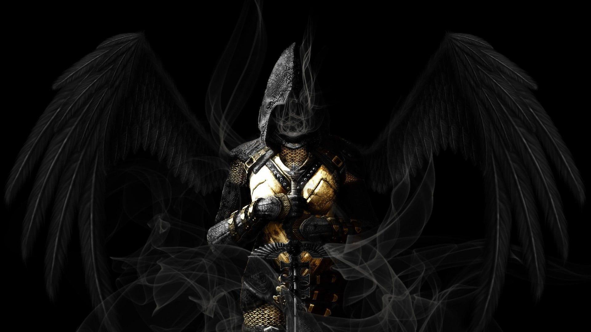 prompthunt archangel michael fighting lucifer 8k wallpaper size ultra  who god watching the fight as lucifer unleashes dark magic wounding michael