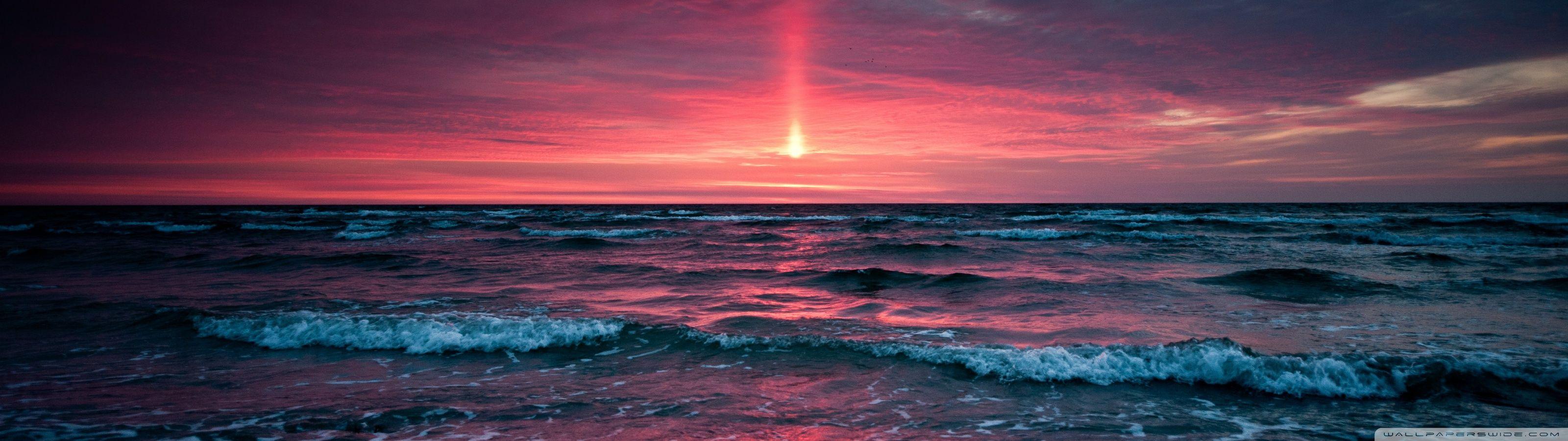 3200x900 Pinkish Sunset Ultra HD Desktop Background Wallpaper for : Multi
