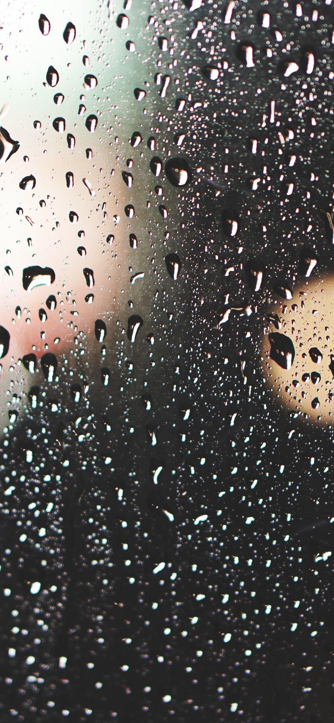 1125x2436 Download 1125x2436 Rain Drops, Glass, Bokeh, Glare Wallpaper