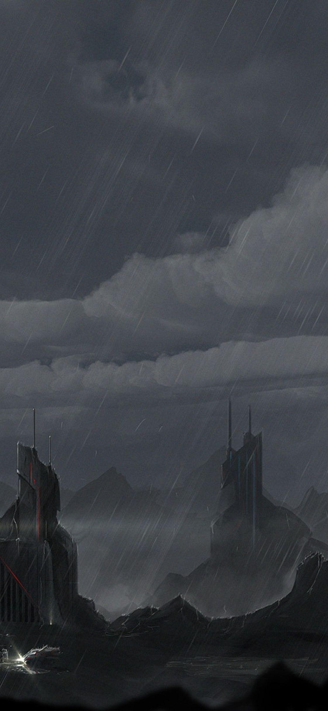 1125x2436 castle, beam, rain iPhone XS, iPhone iPhone X