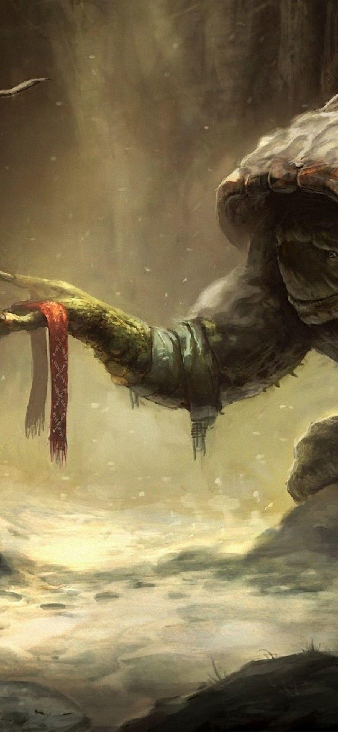 1125x2436 Download 1125x2436 Fantasy Creature, Women, Turtle, Dark Forest