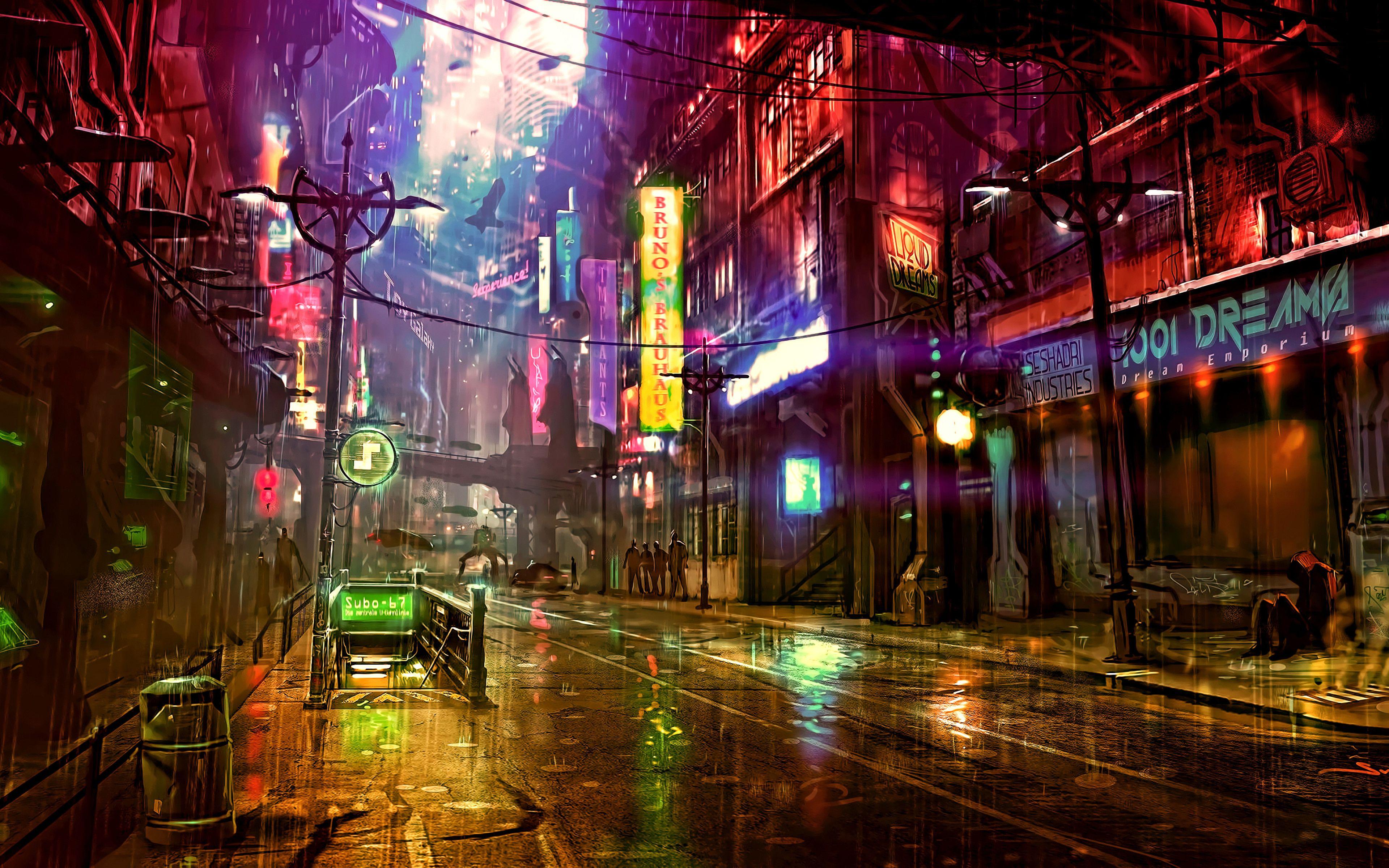 3840x2400 Futuristic City Cyberpunk Neon Street Digital Art 4k 4k