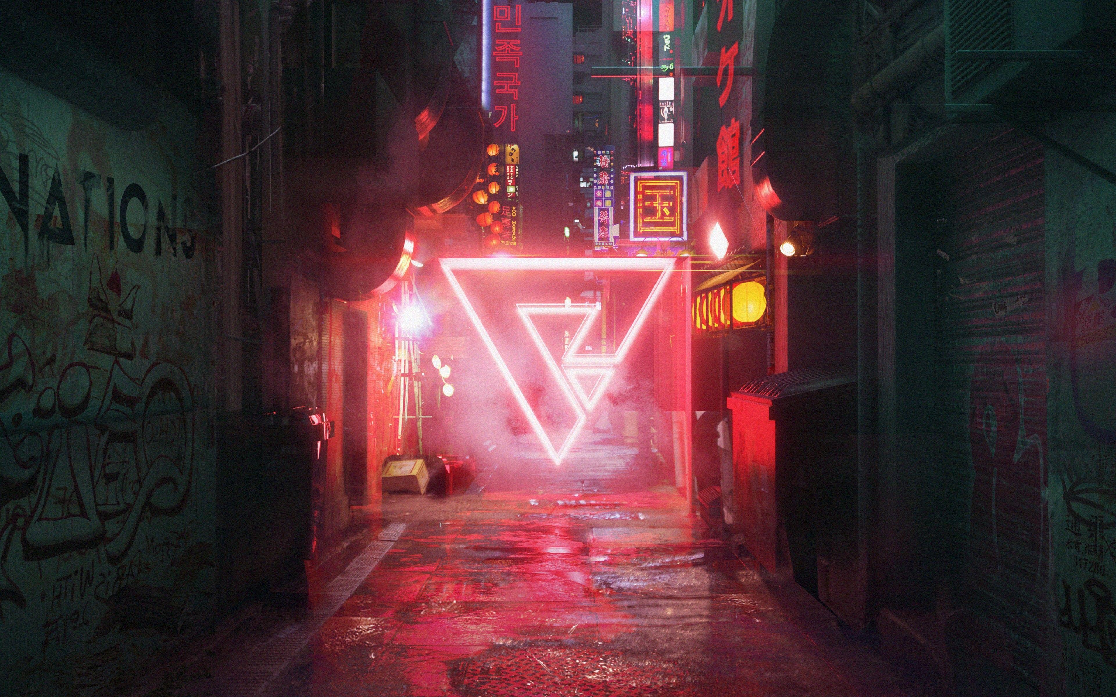 3840x2400 Cyberpunk Street Neon Abstract Triangle Art 5k 4k HD 4k