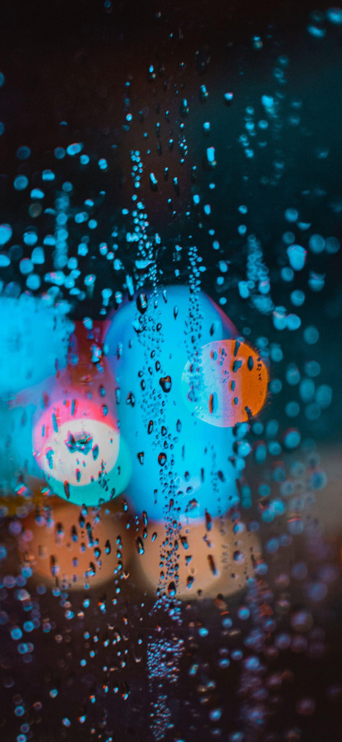 1125x2436 Rain drops, glass, surface, bokeh wallpaper, 4000x HD image
