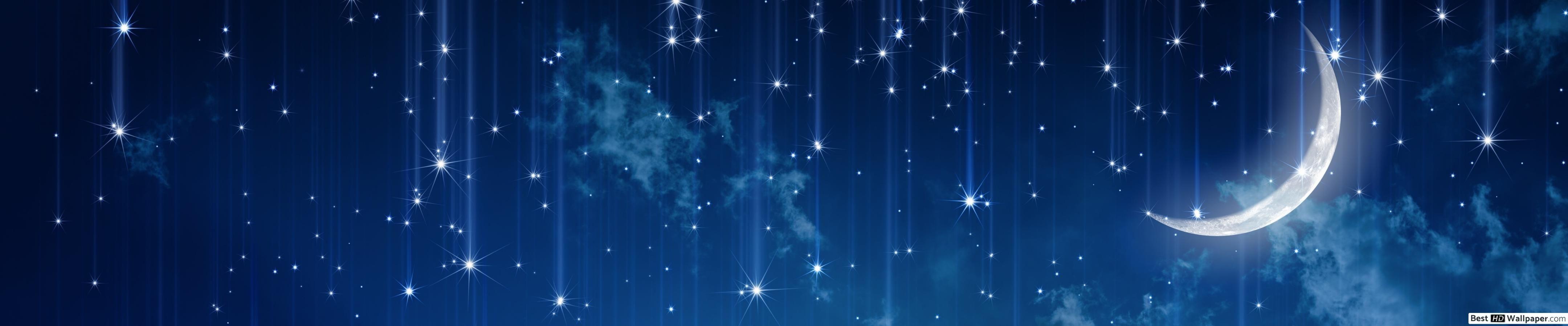 4320x900 Artistic starry blue sky HD wallpaper download