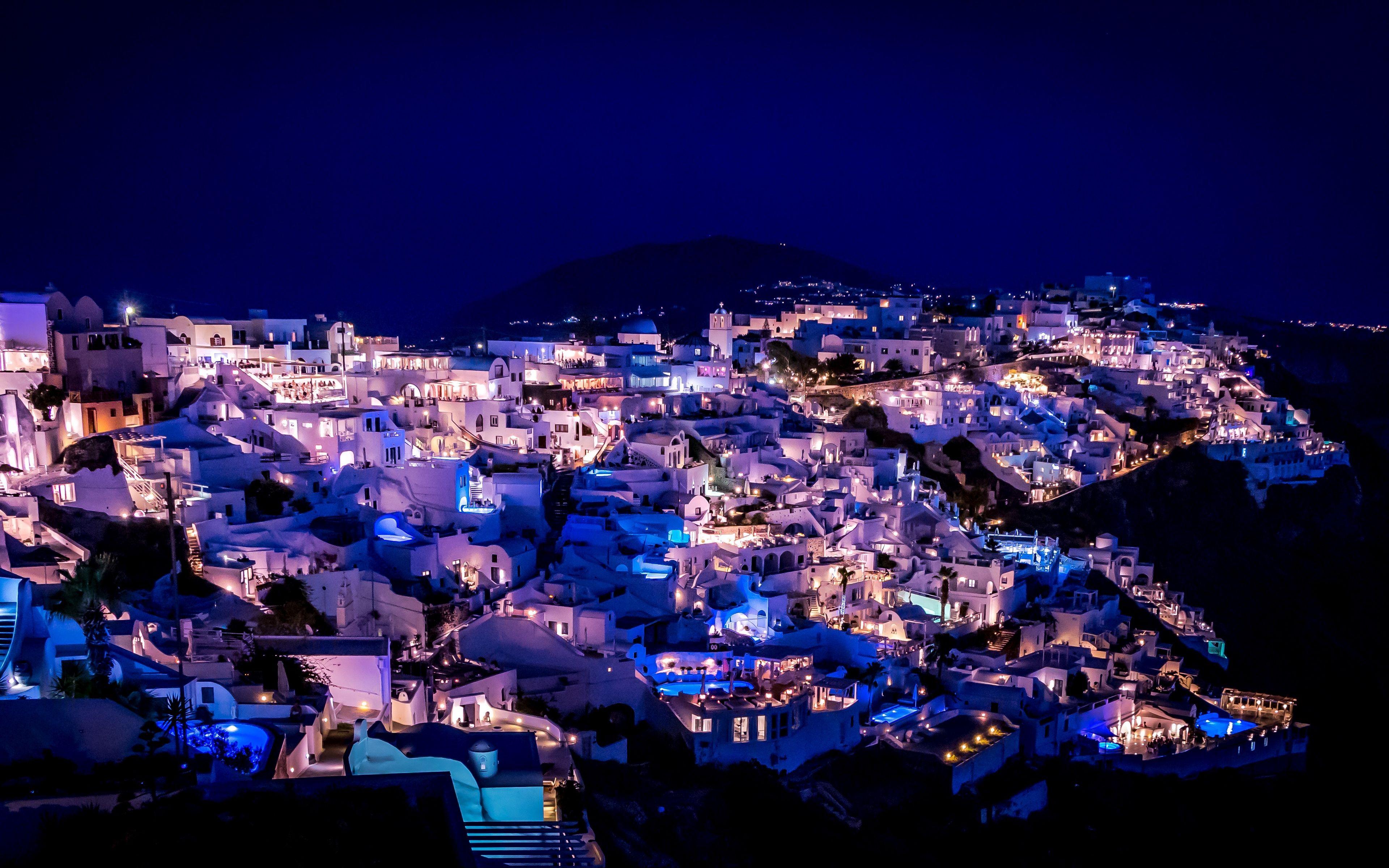 3840x2400 Free download Download wallpaper 3840x2400 santorini greece night