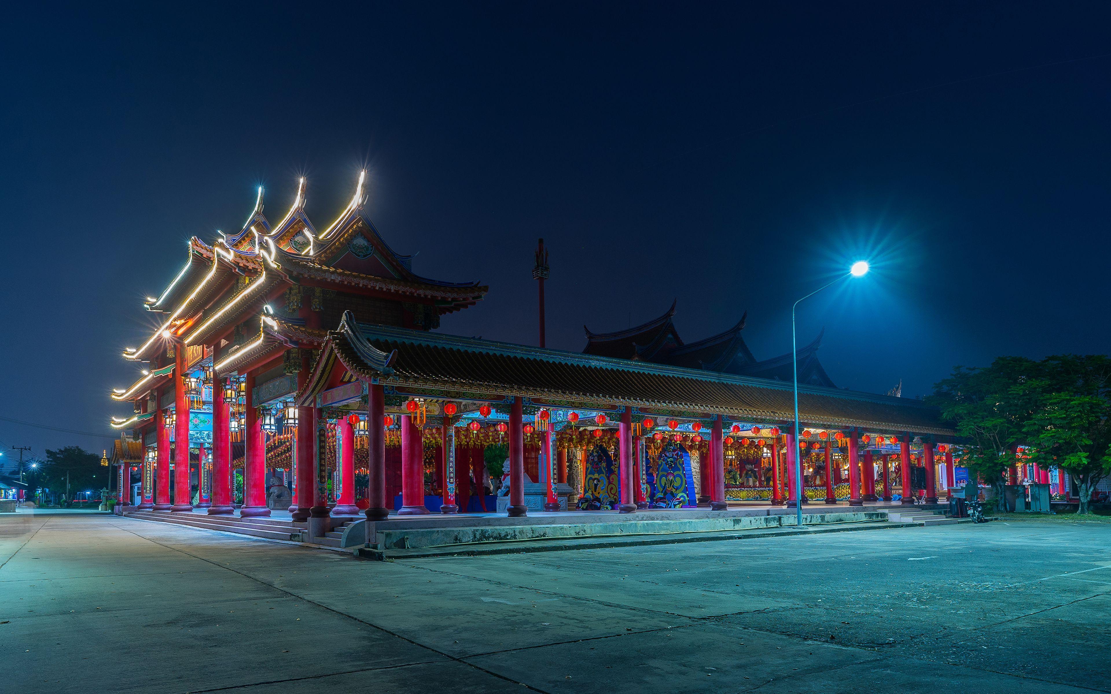3840x2400 Photos Thailand Samut Prakan night time Street lights 3840x2400