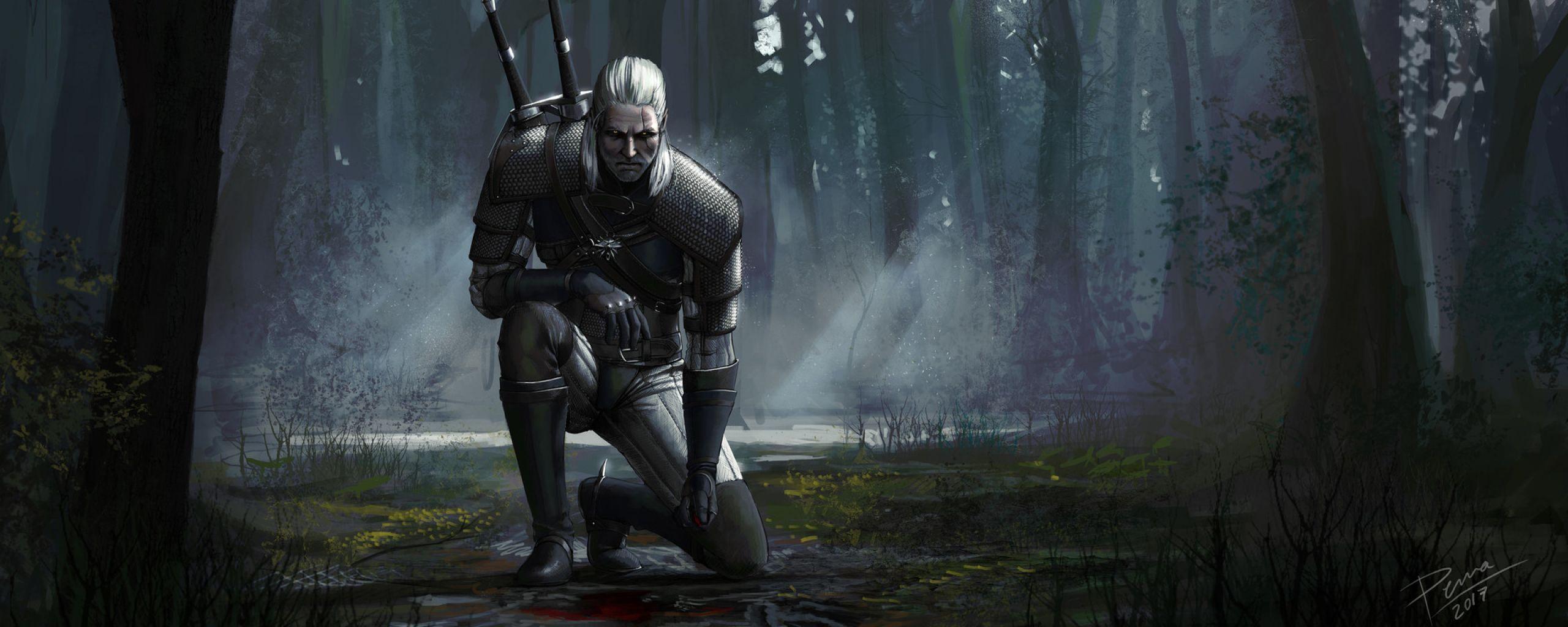 2560x1024 Geralt Of Rivia Artwork 2560x1024 Resolution Wallpaper