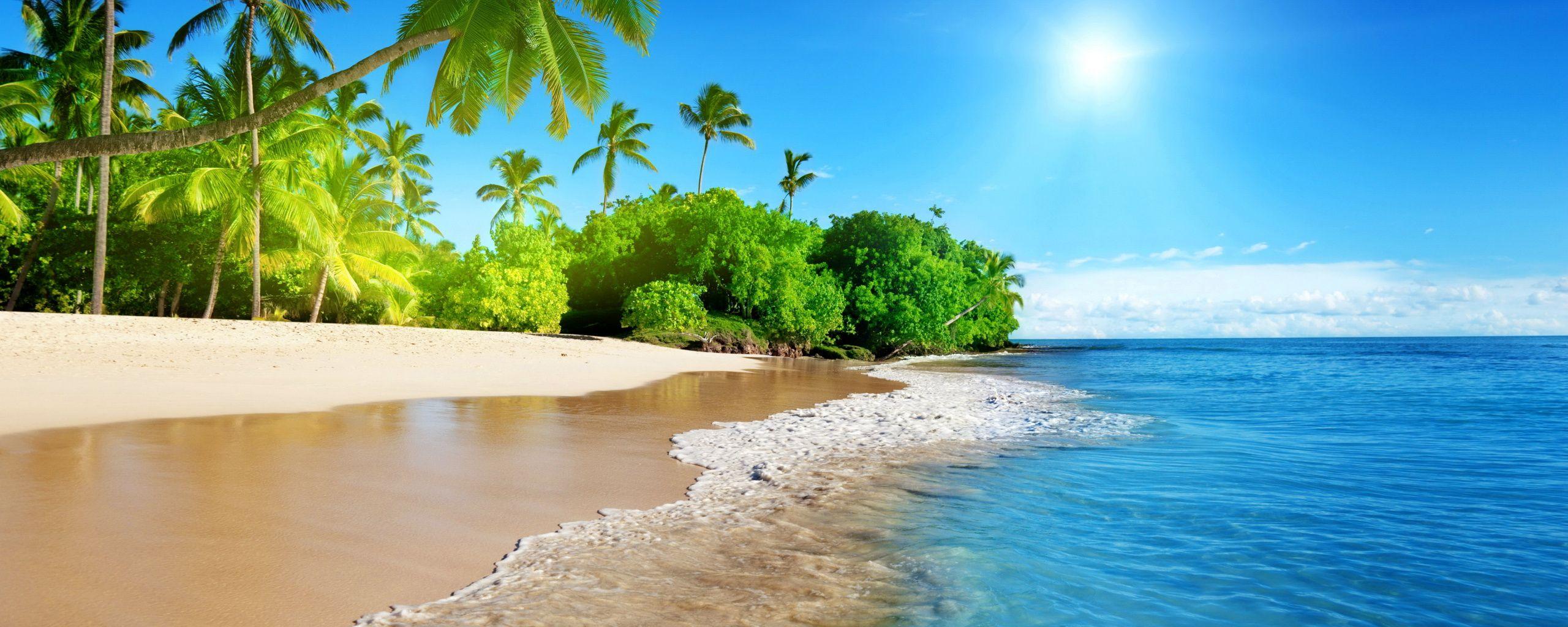 2560x1024 Download 2560x1024 wallpaper tropical beach, sea, calm, sunny day