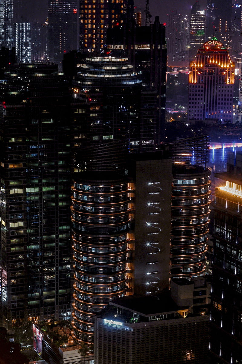 800x1200 Night city, city lights, skyscrapers, jakarta, indonesia, HD phone wallpaper