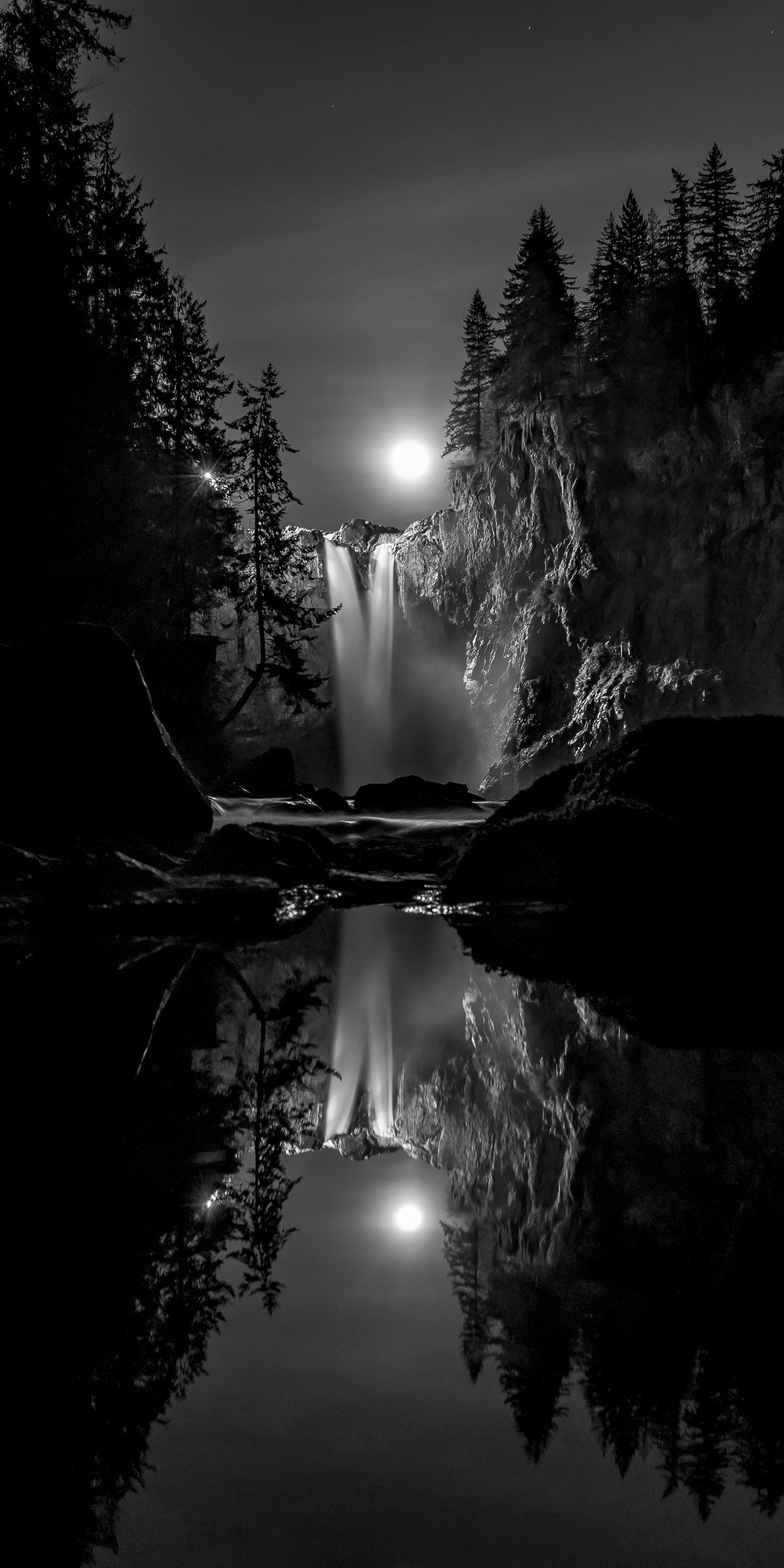 1250x2500 Snoqualmie Falls Moonrise Reflected: 48x24 Limited Edition Framed Prin