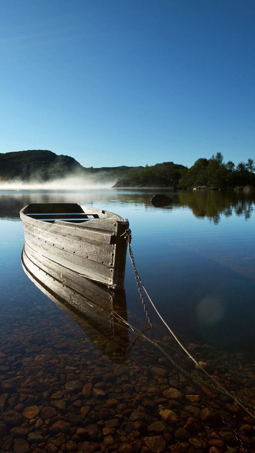 1080x1920 Wooden Boat In River Wallpaper