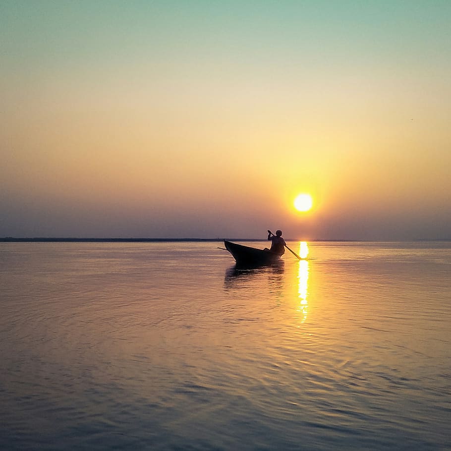 910x910 sunset, beautiful sunset, wallpaper, river, boat, brahmaputra, evening sun
