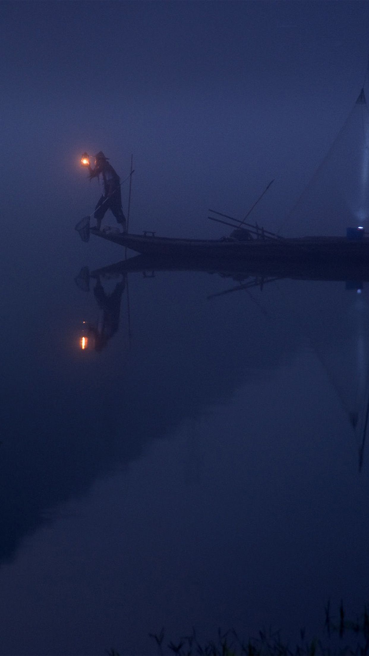 1242x2208 iPhone X wallpaper. river night boat blue nature