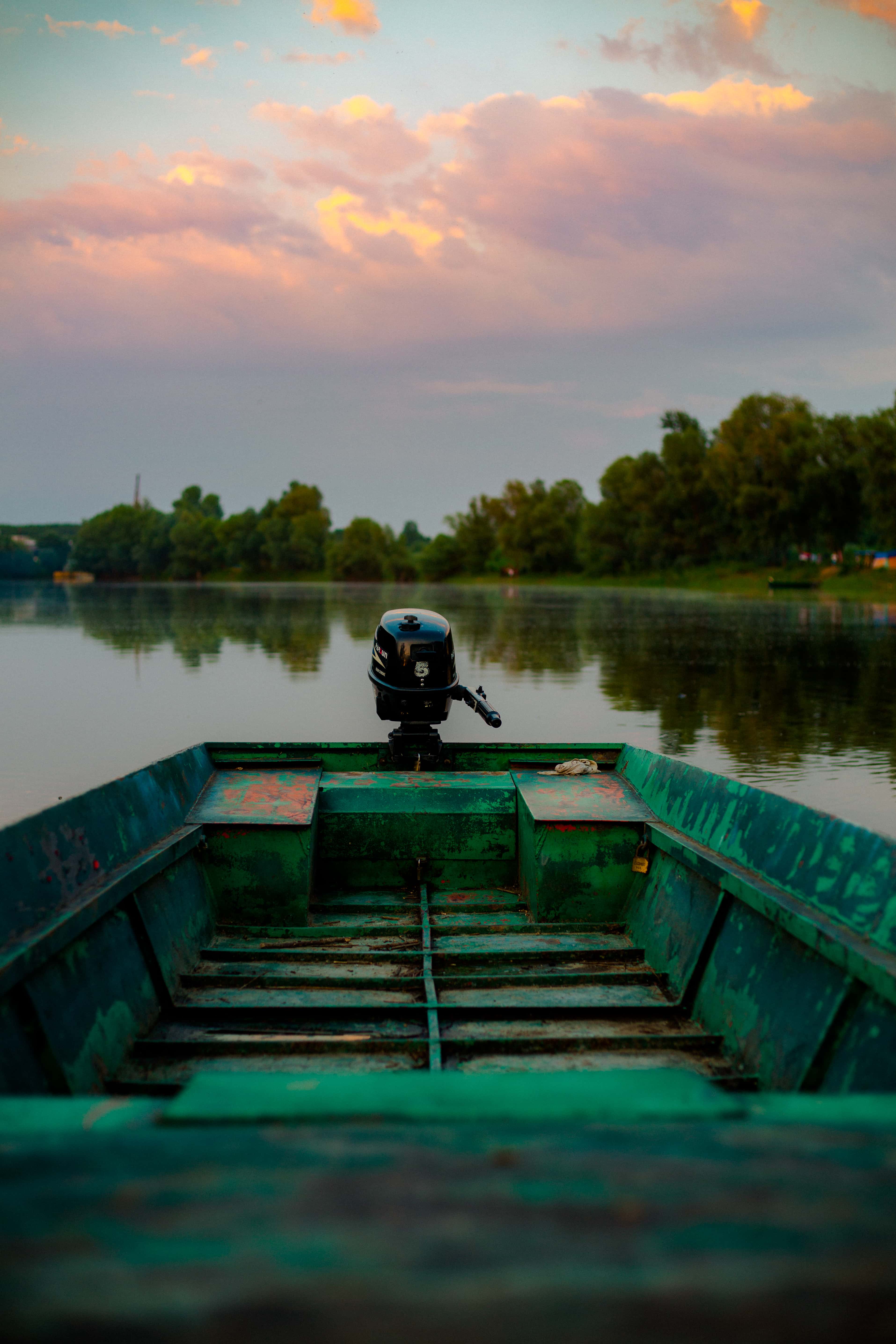 3829x5744 Free picture: dark green, boat, diesel, motor, engine, water, sunset, lake, dawn, river