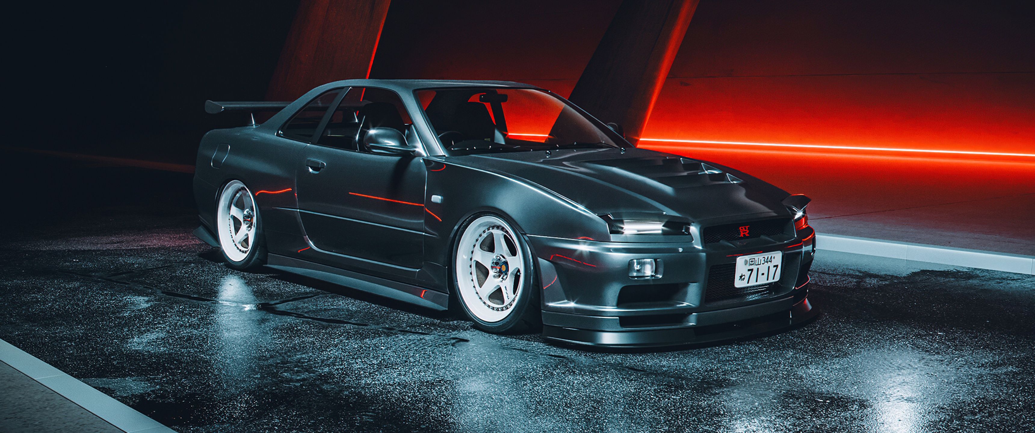 3440x1440 Nissan Skyline GT R R34 Wallpaper 4K, JDM Cars, AI Art
