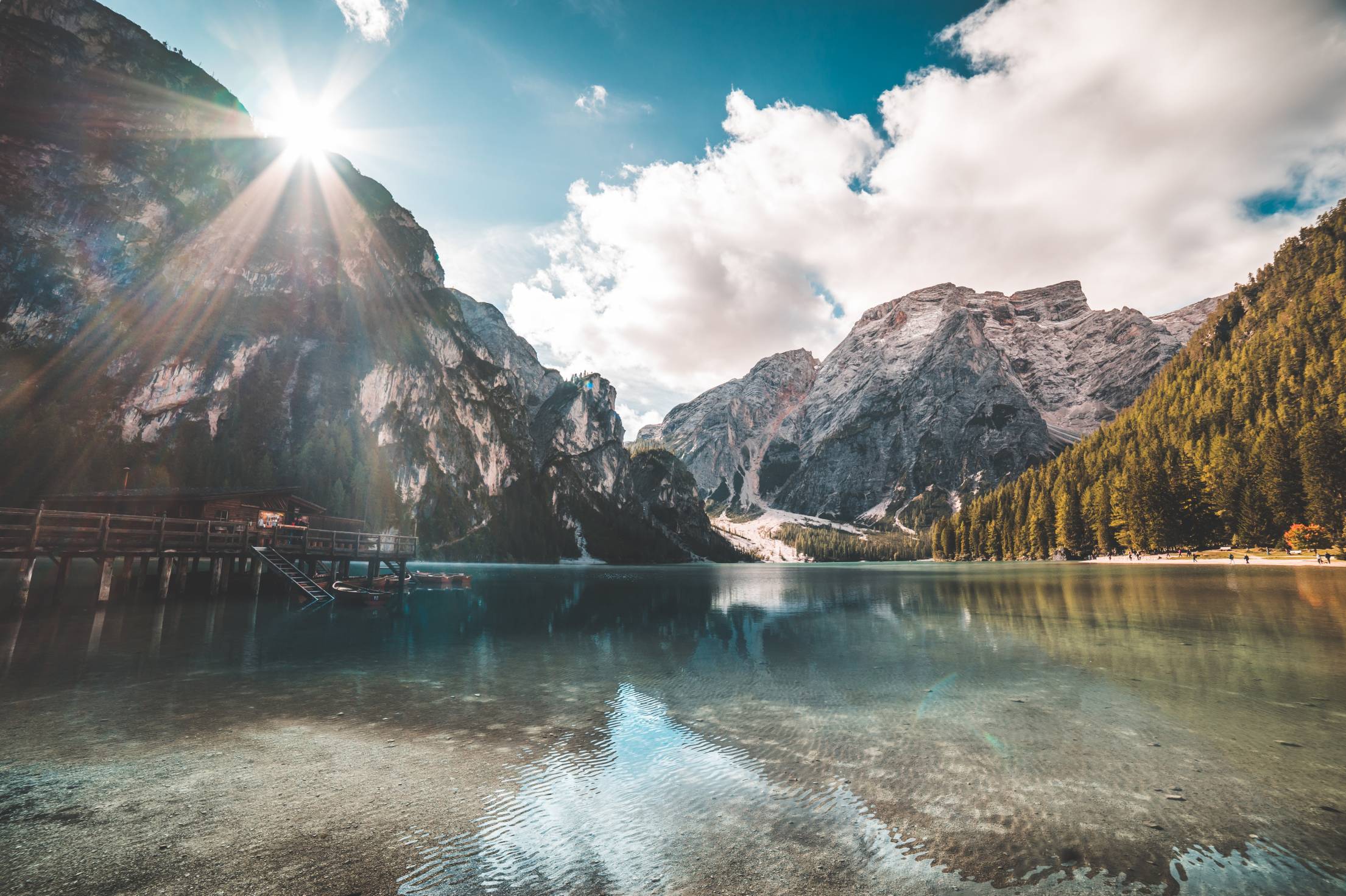 2210x1473 Morning at Lago di Braies Pragser Wildsee Lake in Italy. Free Nature Image