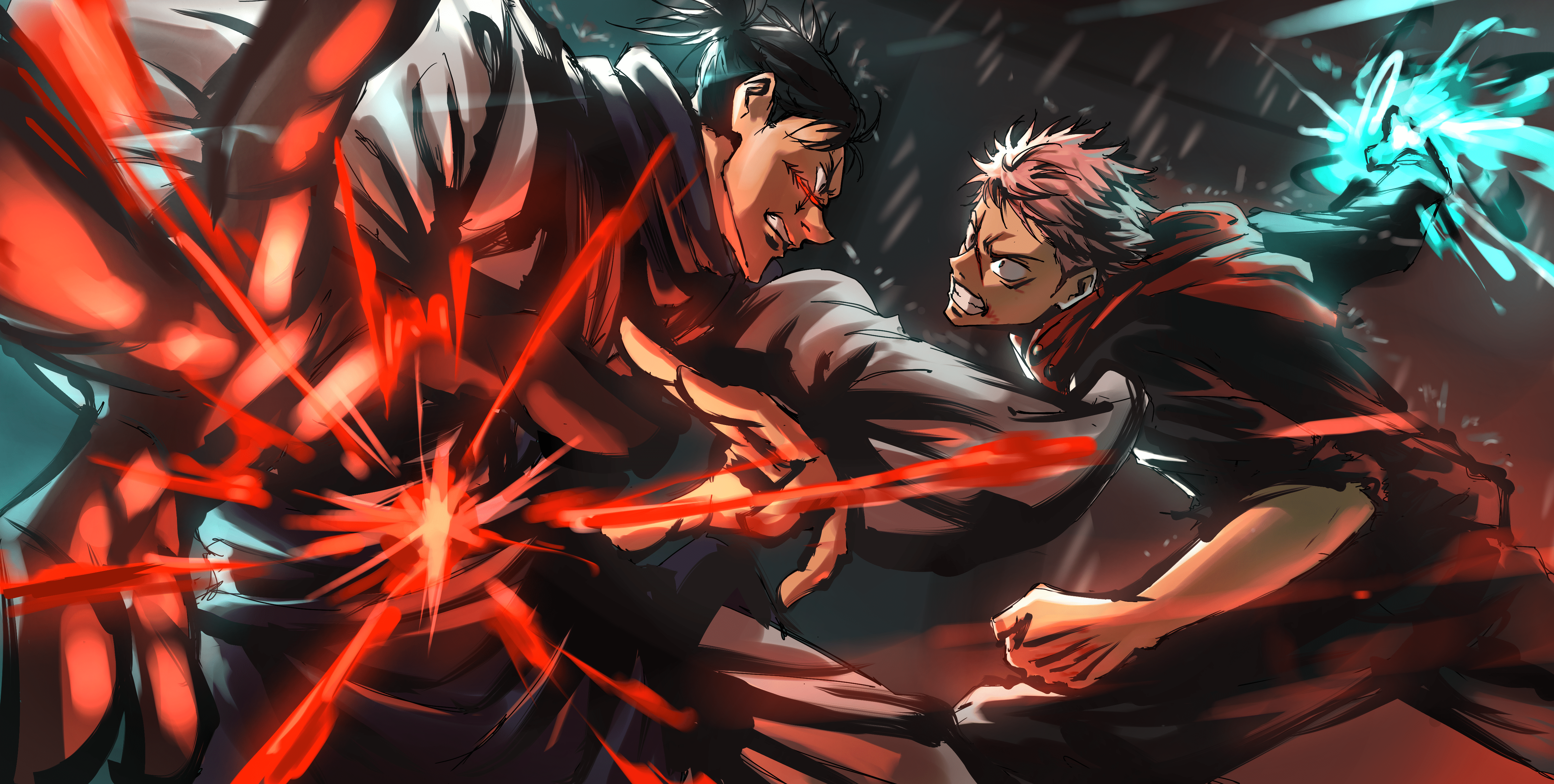 4953x2501 Yuji vs Choso fanart by me!