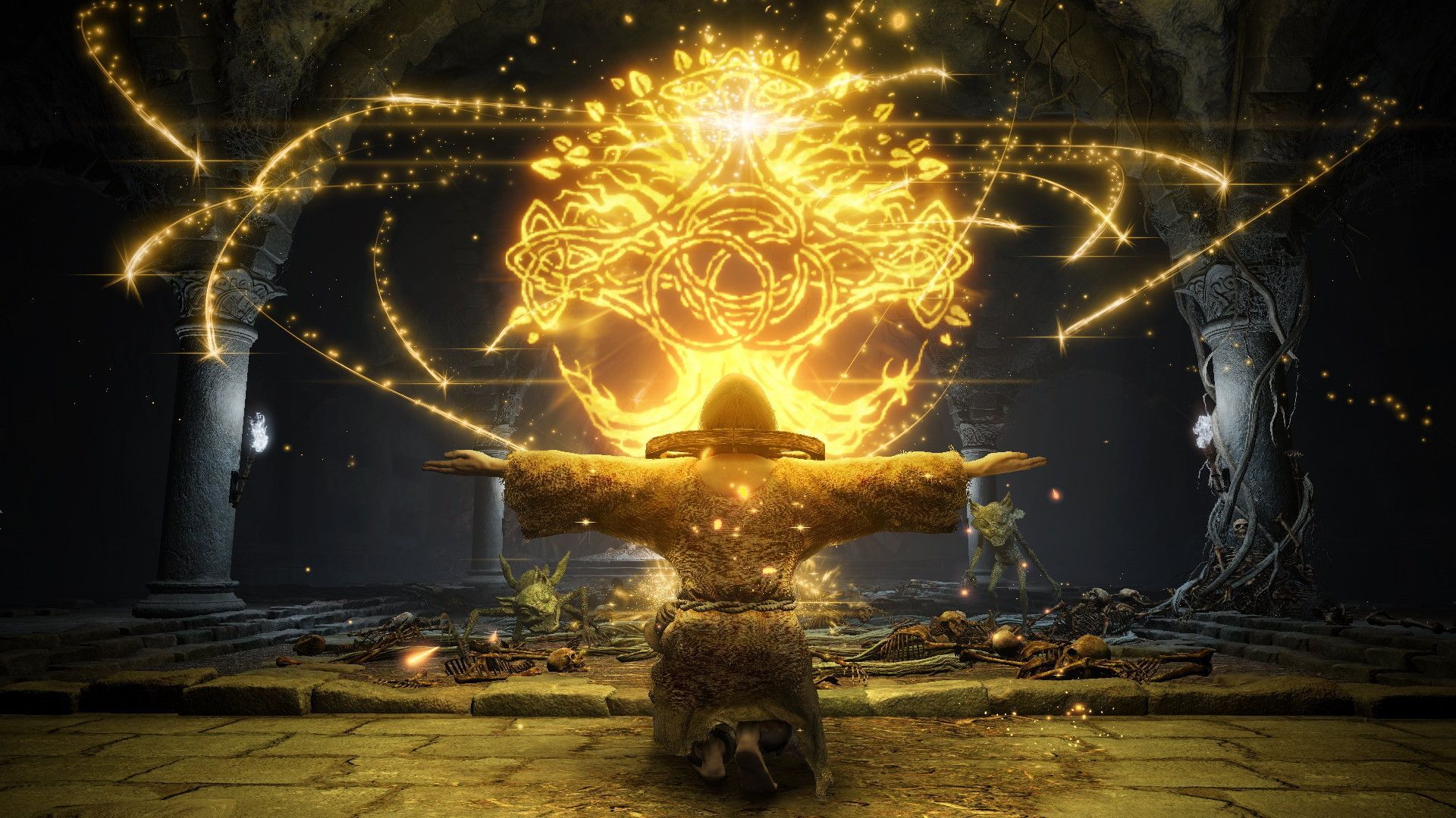 1920x1080 Elden Ring screenshots show mounted combat, a strange ritual, and more