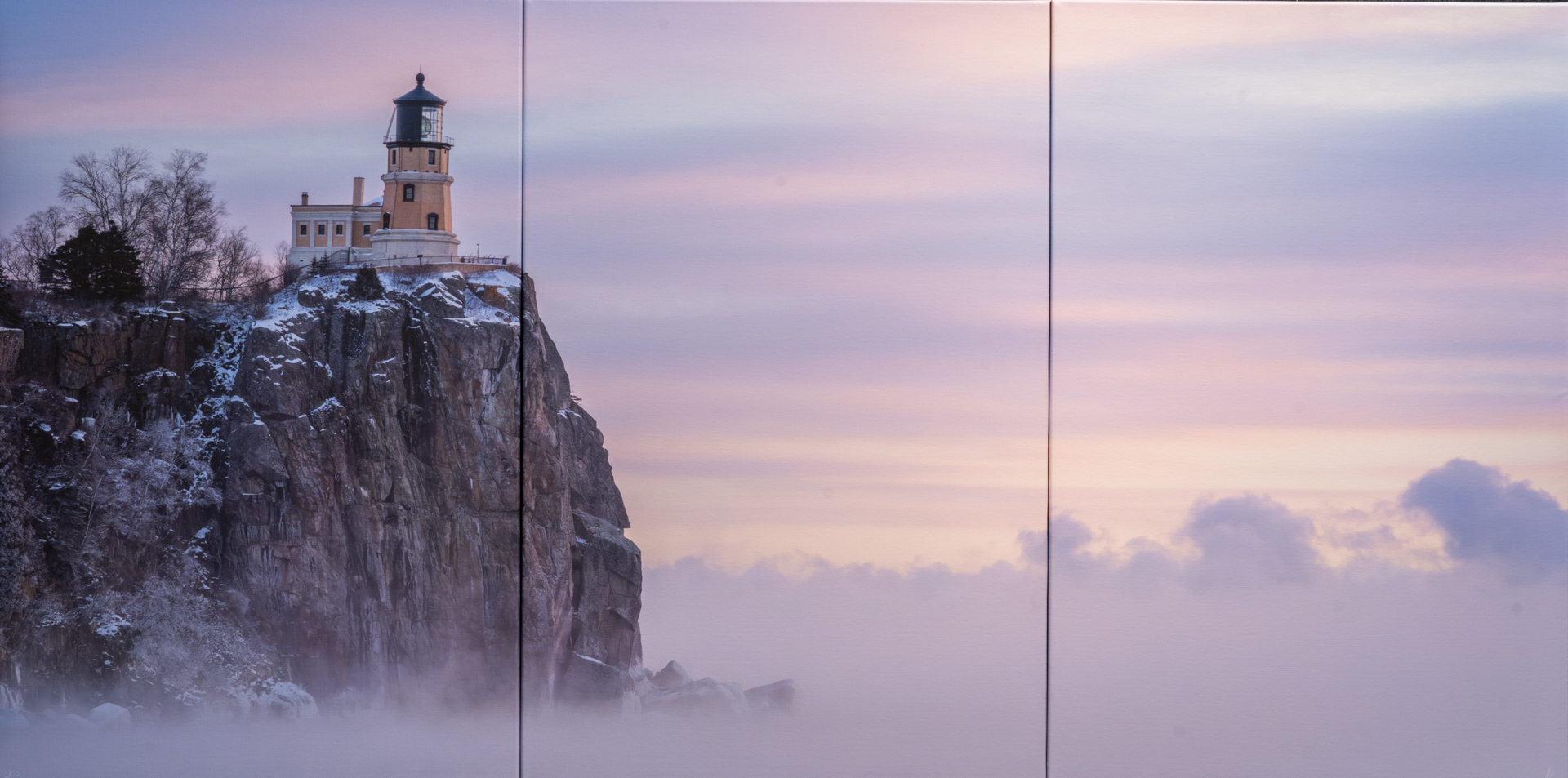 1920x953 Split Rock Lighthouse Sea Smoke on Canvas Steele Photography