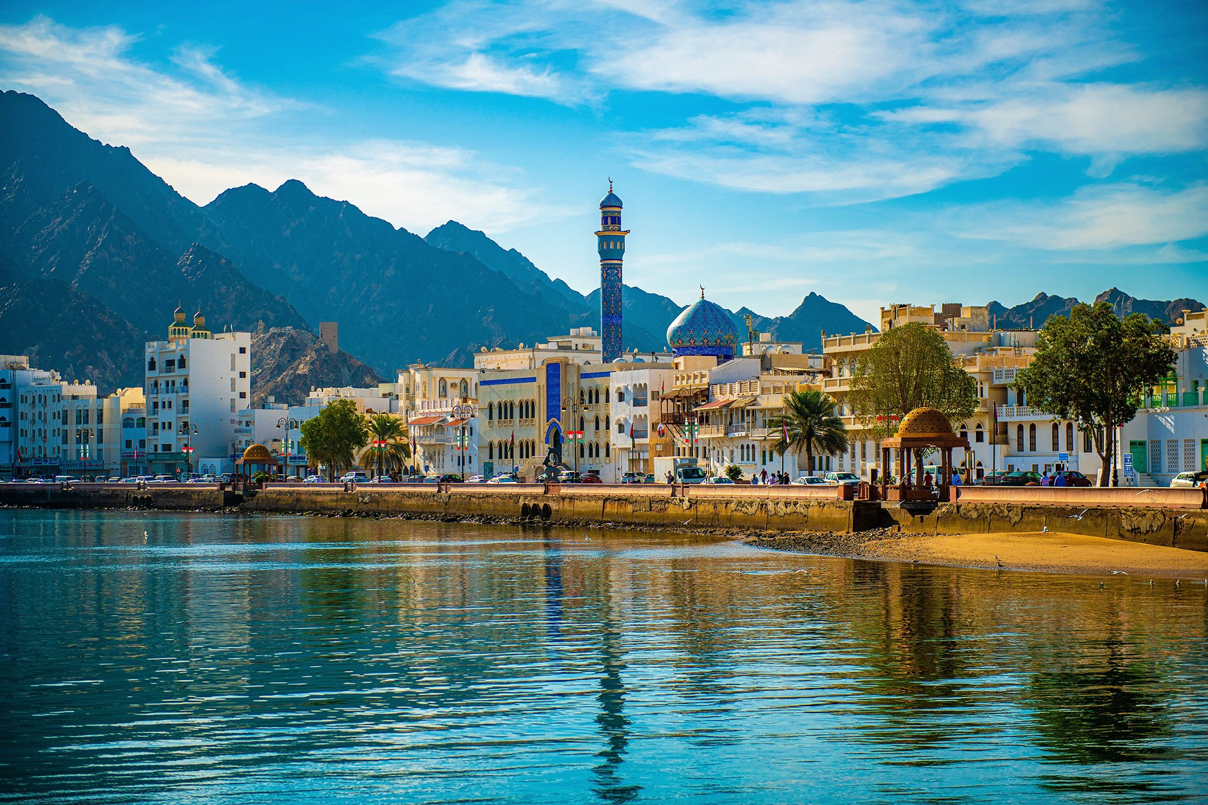 2400x1599 Wallpaper sea, the sky, mountains, building, home, Oman, Muscat Mosque for mobile and desktop, section город, resolution 2400x1599