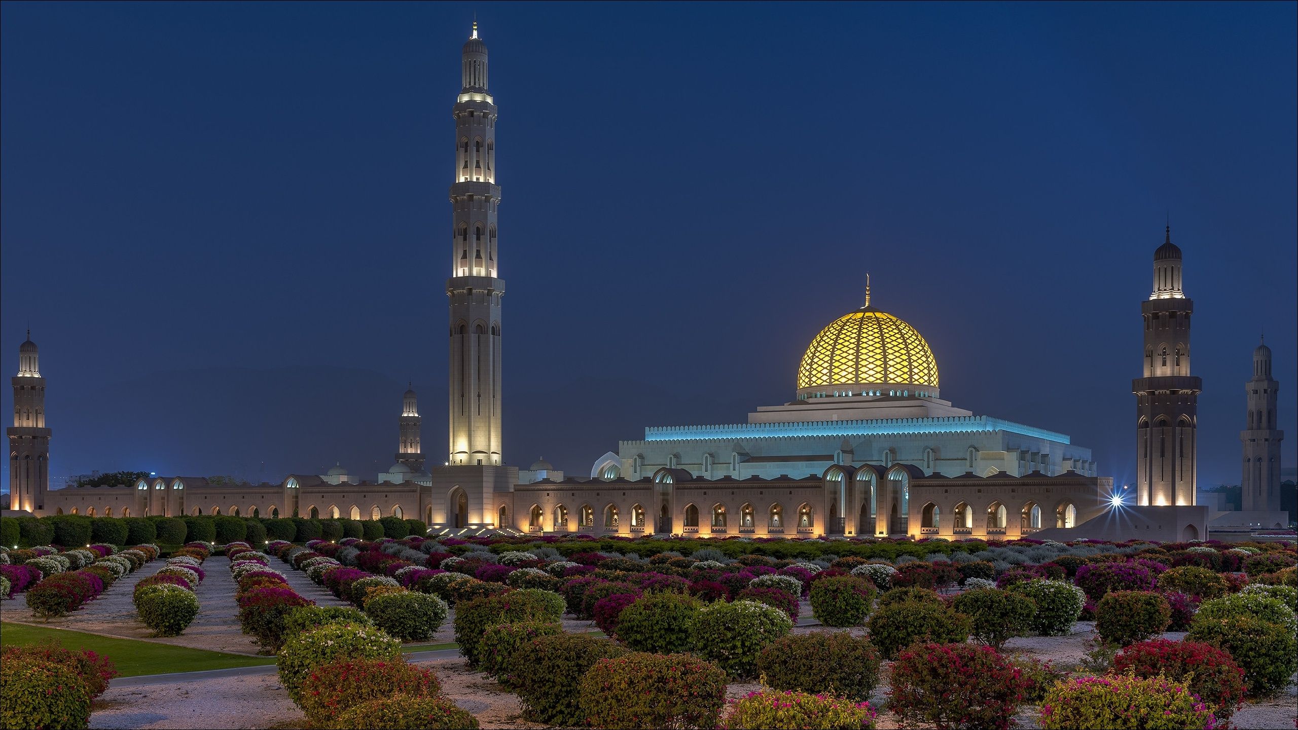 2560x1440 Wallpaper night, city, night, capital, building, Oman, Oman, Muscat for mobile and desktop, section город, resolution 2560x1440