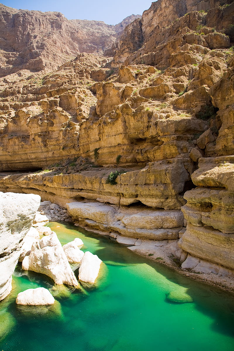 800x1200 Wadi Shab, oman, canyon, ravine, gorge, gully, river, HD phone wallpaper