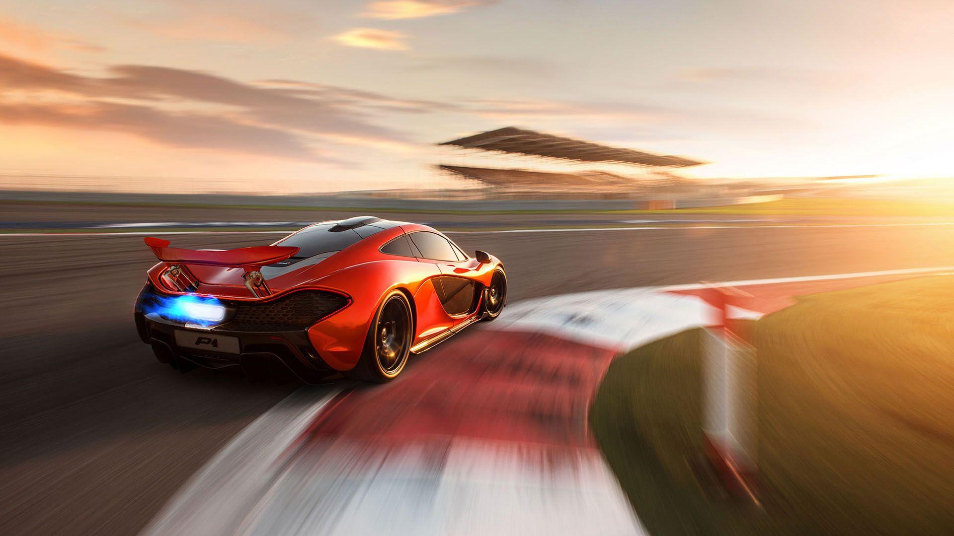 1920x1080 mclaren, P Race, Track, Motion, Blur, Backfire, Flame Wallpaper