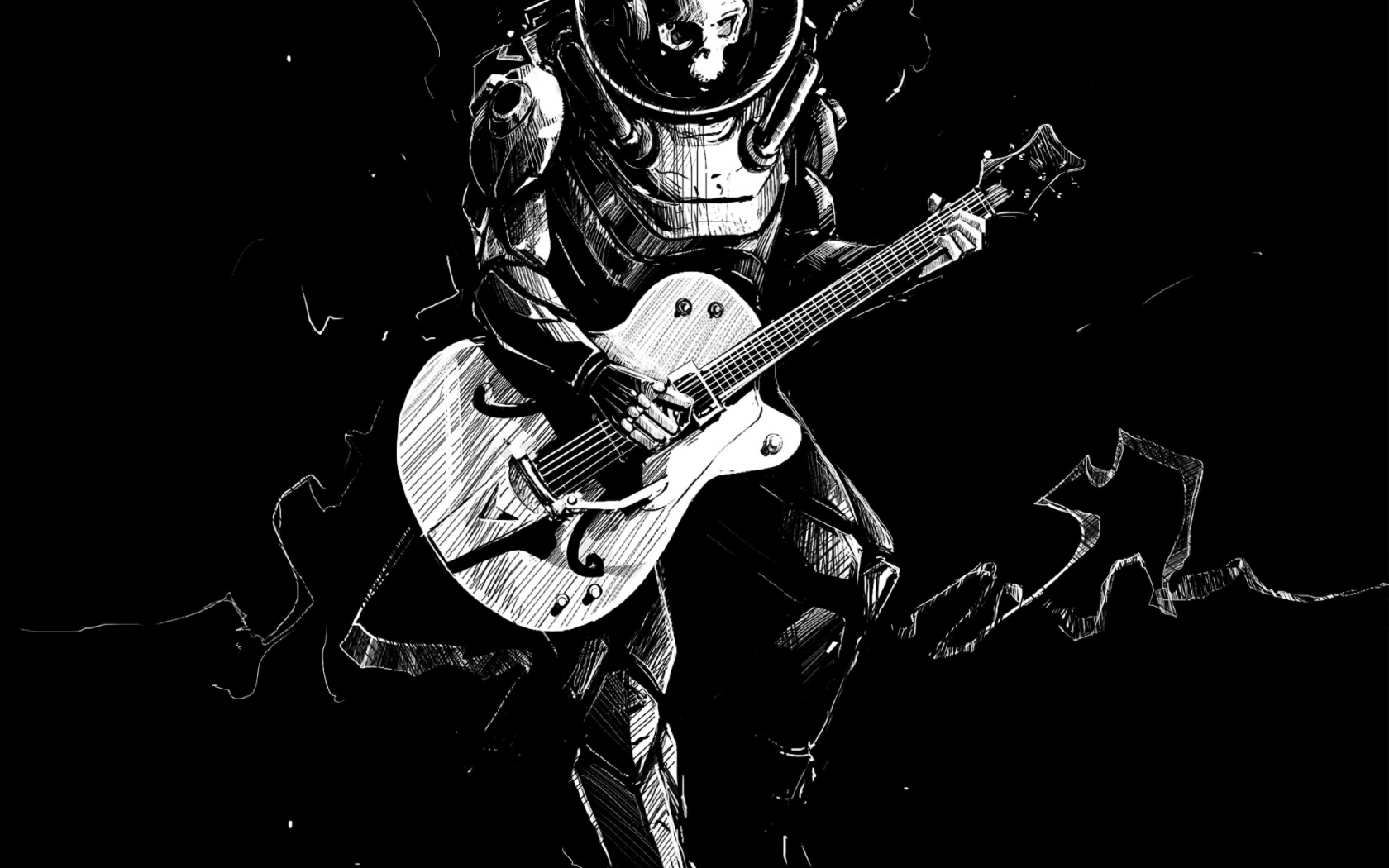 1680x1050 Download 1680x1050 Skeleton Guitarist, Space Suit Wallpaper