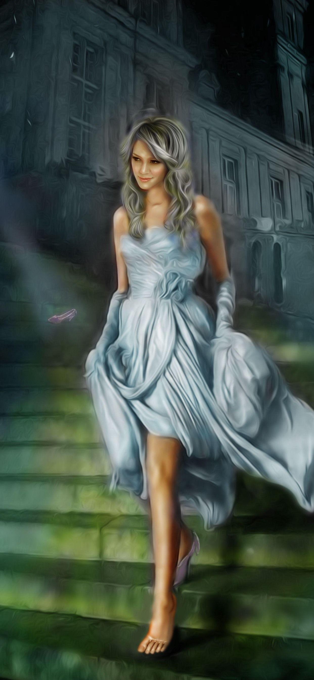 1242x2688 Cinderella, smile girl, skirt, ladders, art picture 1242x2688