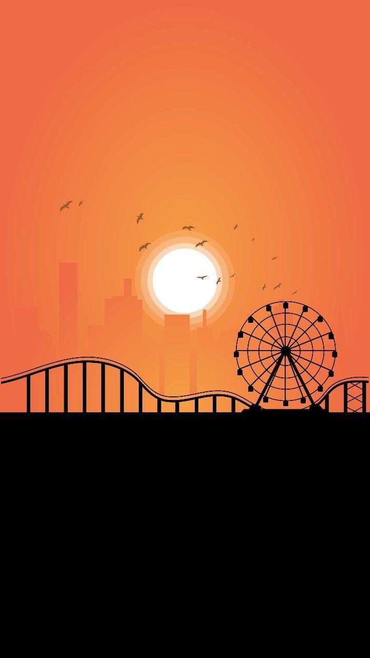 720x1280 iPhone Wallpaper. Sky, Ferris wheel, Orange, Silhouette, Sunset