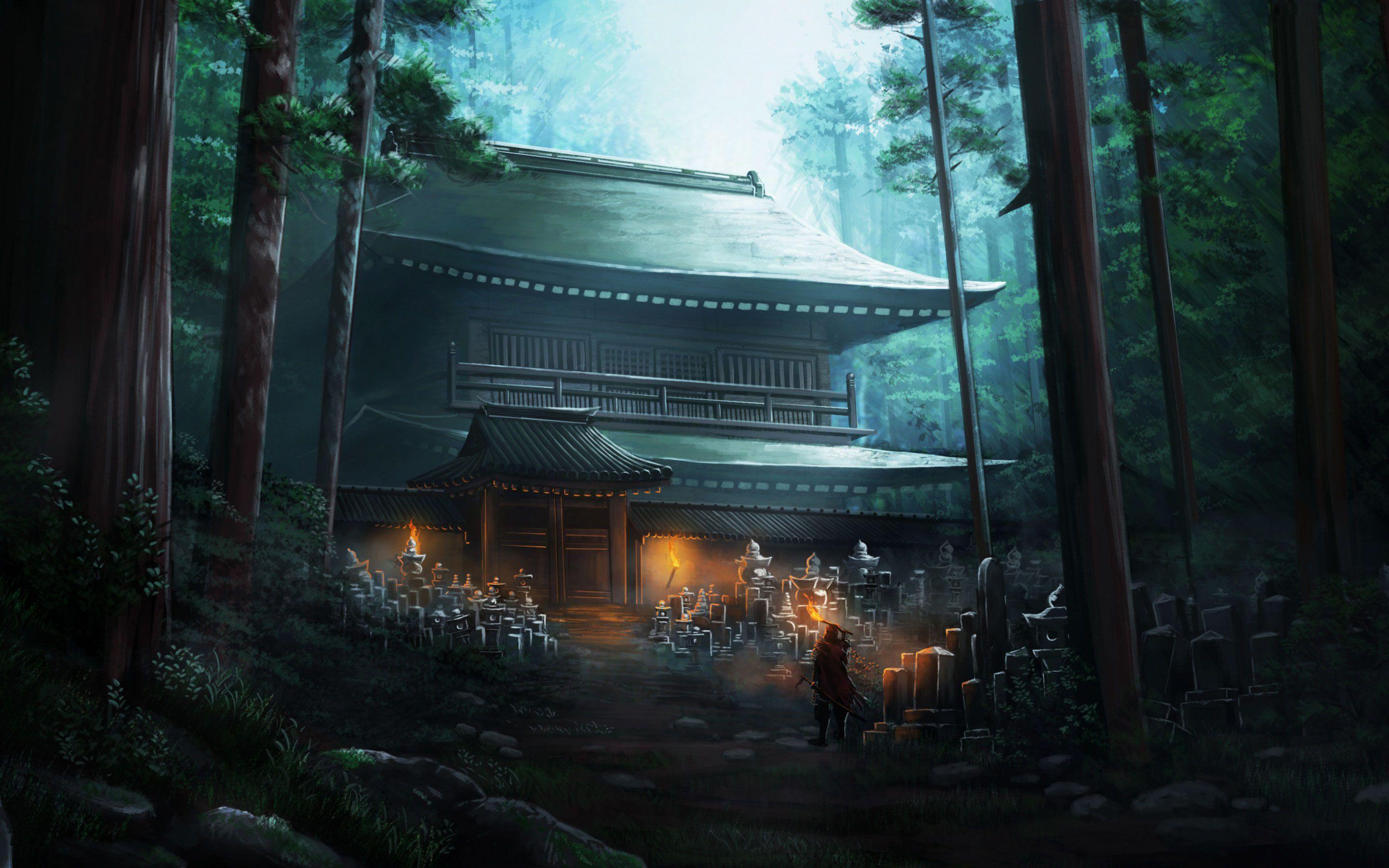 2880x1800 Forest Temple Fantasy Art