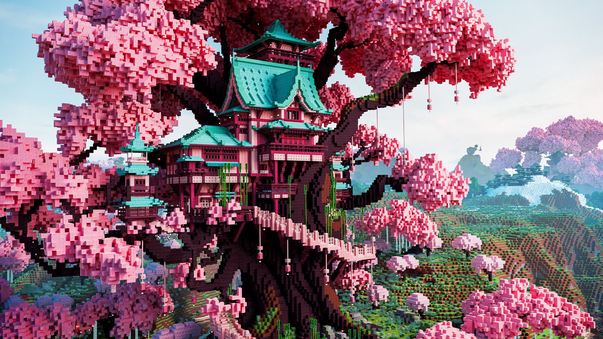1920x1080 Cherry Tree Temple