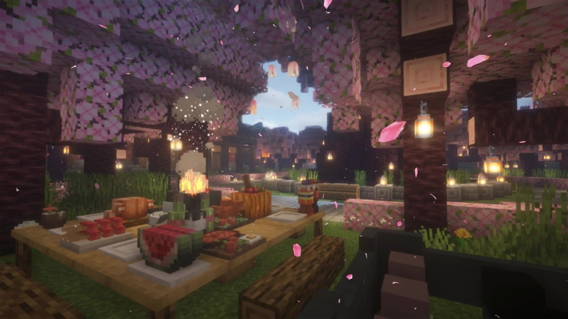 1920x1080 Sakura Picnic Minecraft Live Wallpaper
