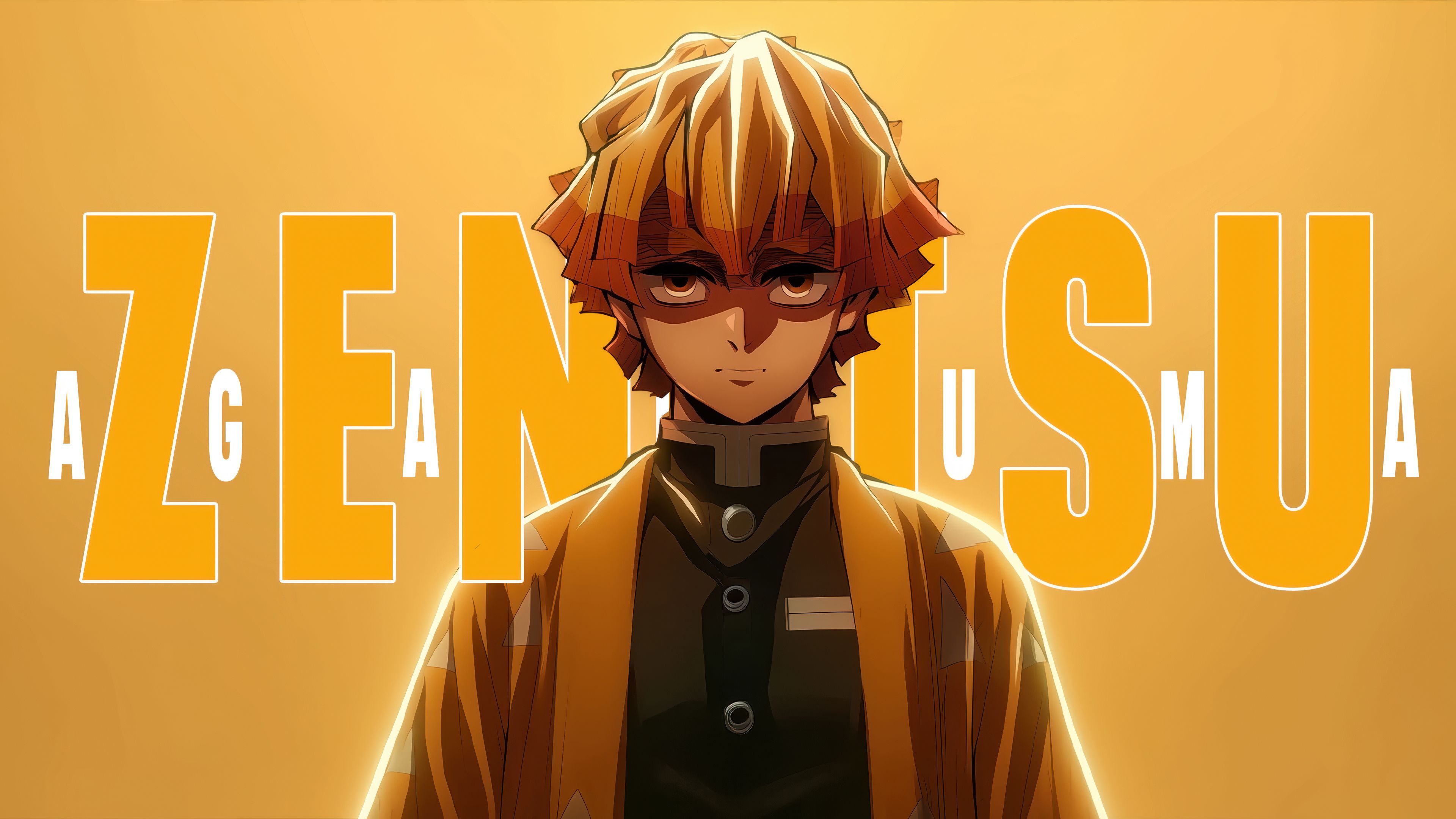 3840x2160 Zenitsu Agatsuma Wallpaper 4K, Character art, Yellow aesthetic