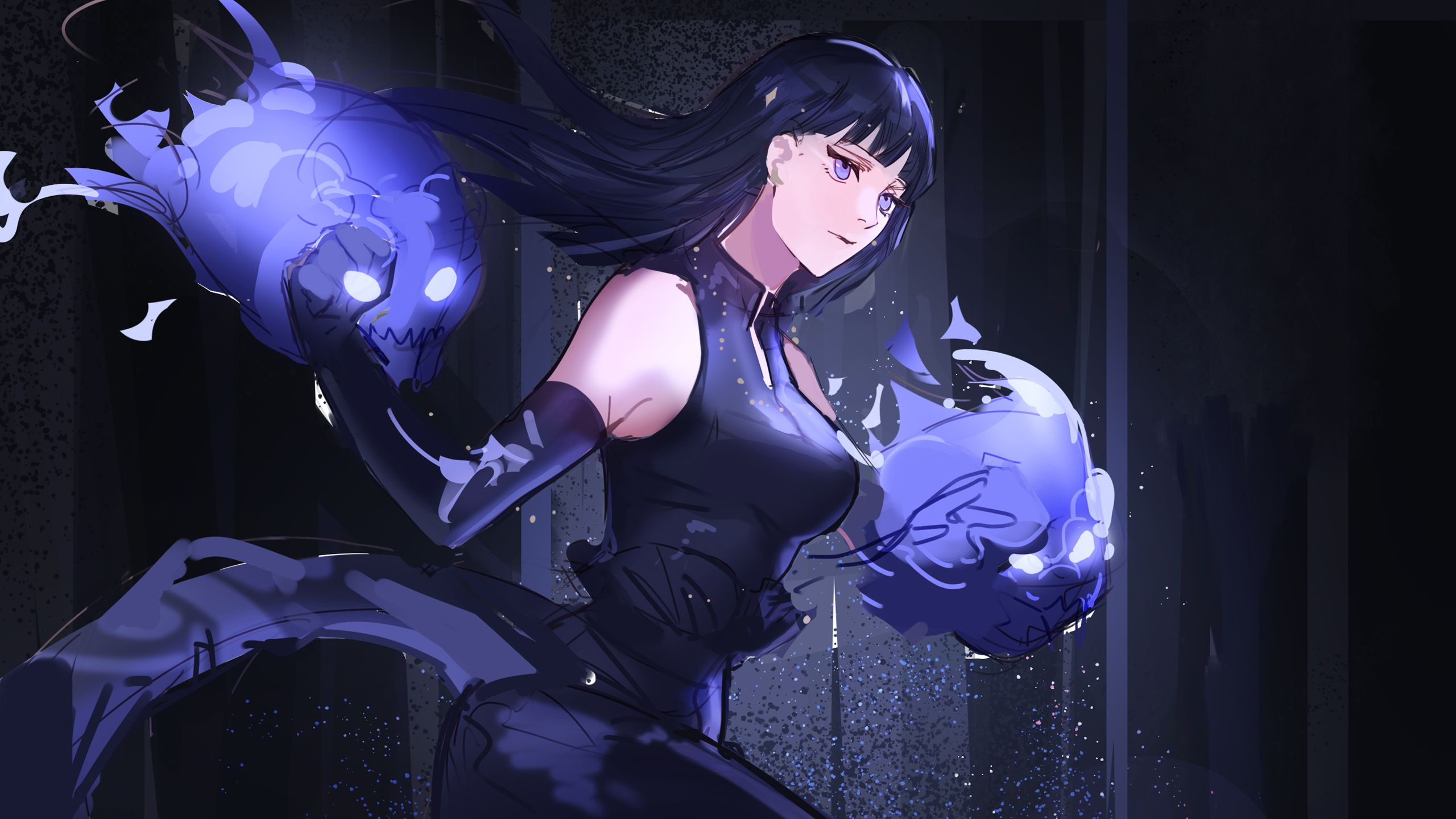 2560x1440 Blue Eyes Hinata Hyuga Dark Background HD Naruto Wallpaper