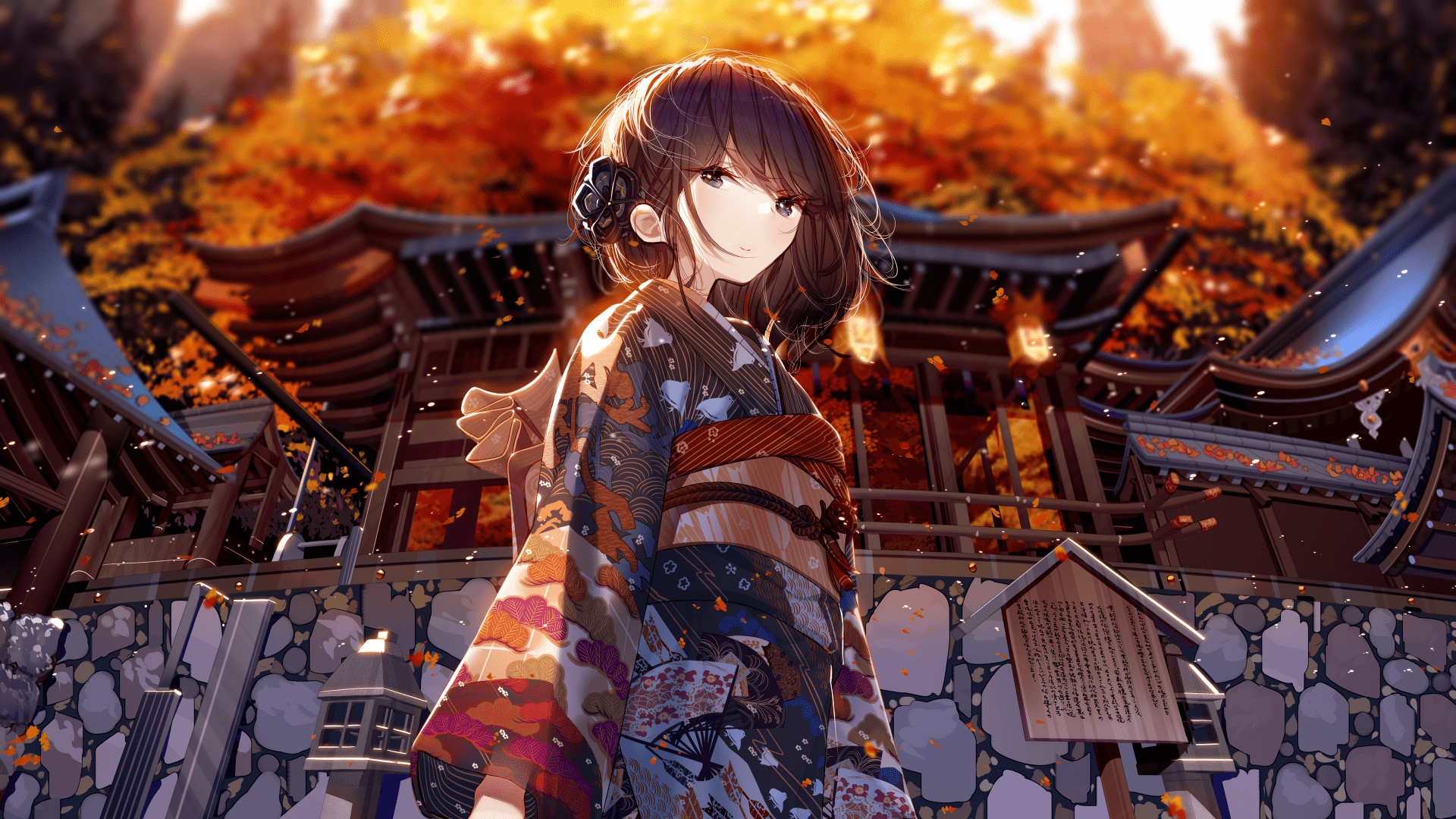 1920x1080 4K Ultra HD Shrine Girl in Kimono Wallpaper by Atha（アサ）