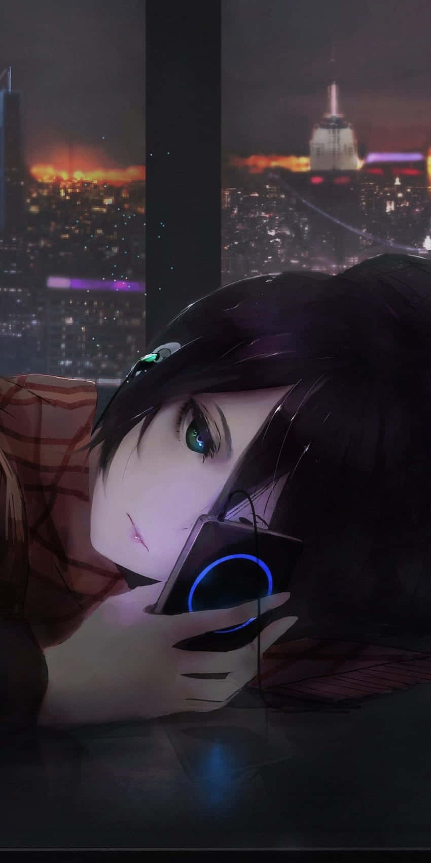 850x1700 Download Gaze into the Eyes of Dark Anime Girl Wallpaper