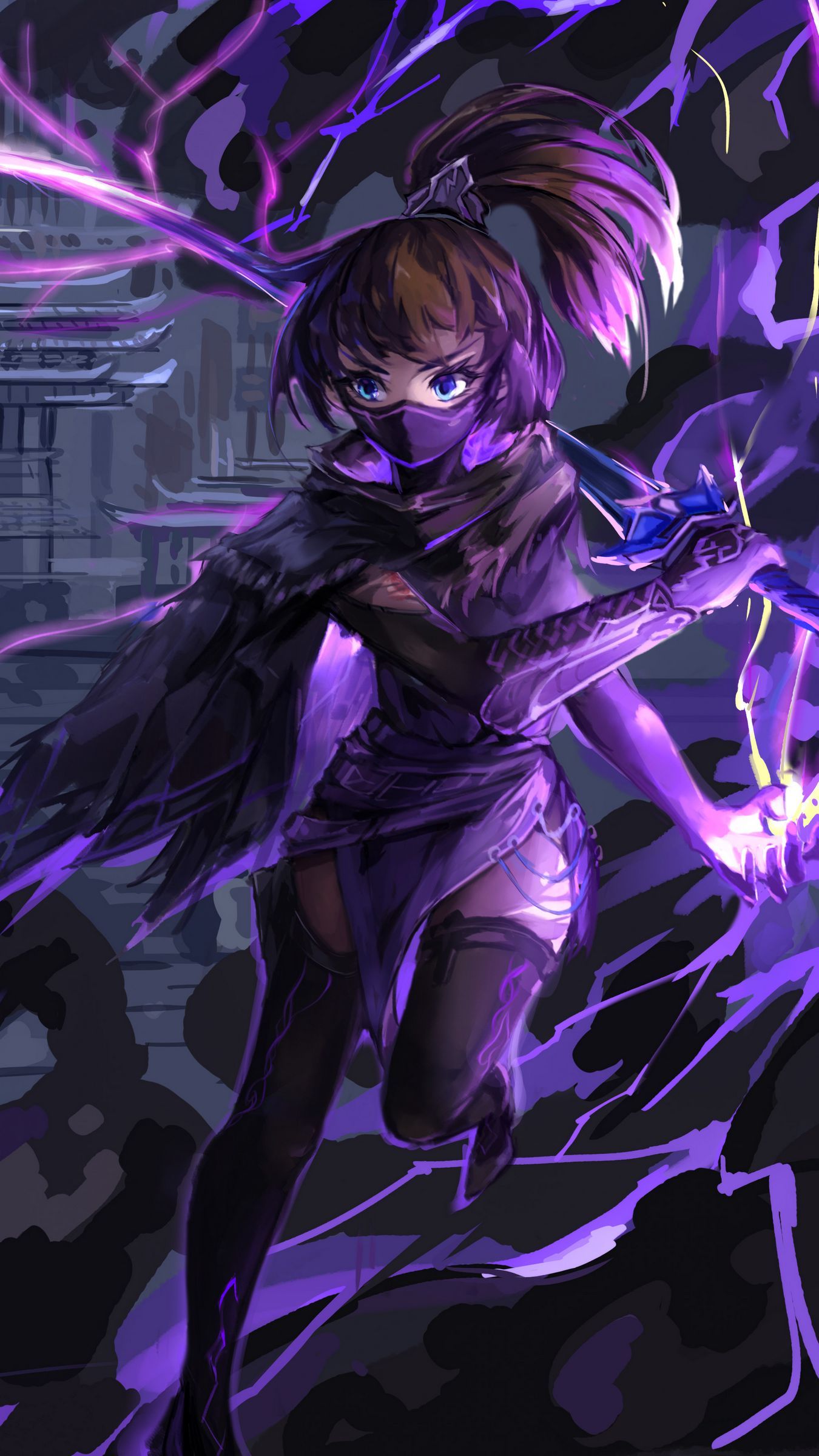 1350x2400 Download wallpaper 1350x2400 girl, mask, warrior, ninja, anime, art, purple iphone 8+/7+/6s+/for parallax HD background