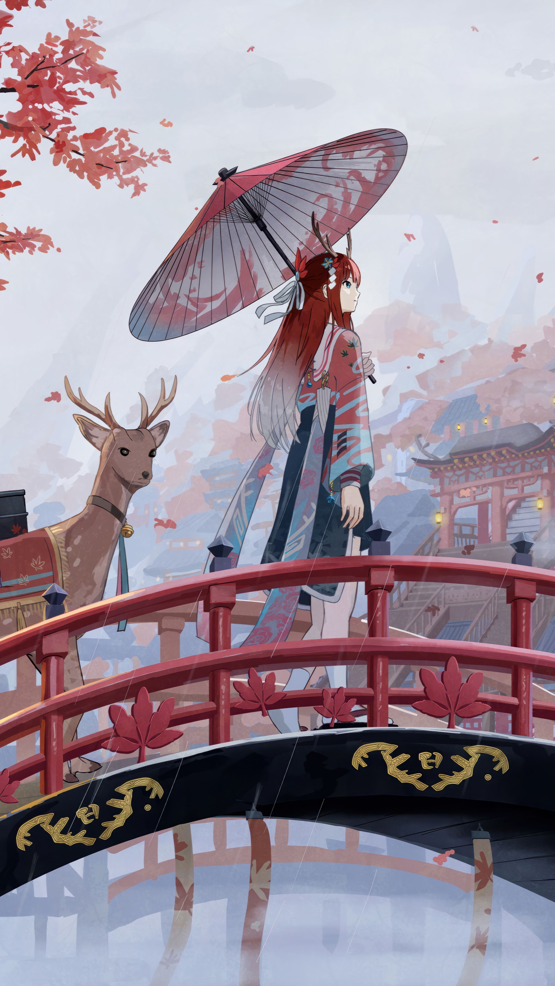 2160x3840 Anime Girl Kimono Japanese Castle 4K Wallpaper iPhone HD Phone c