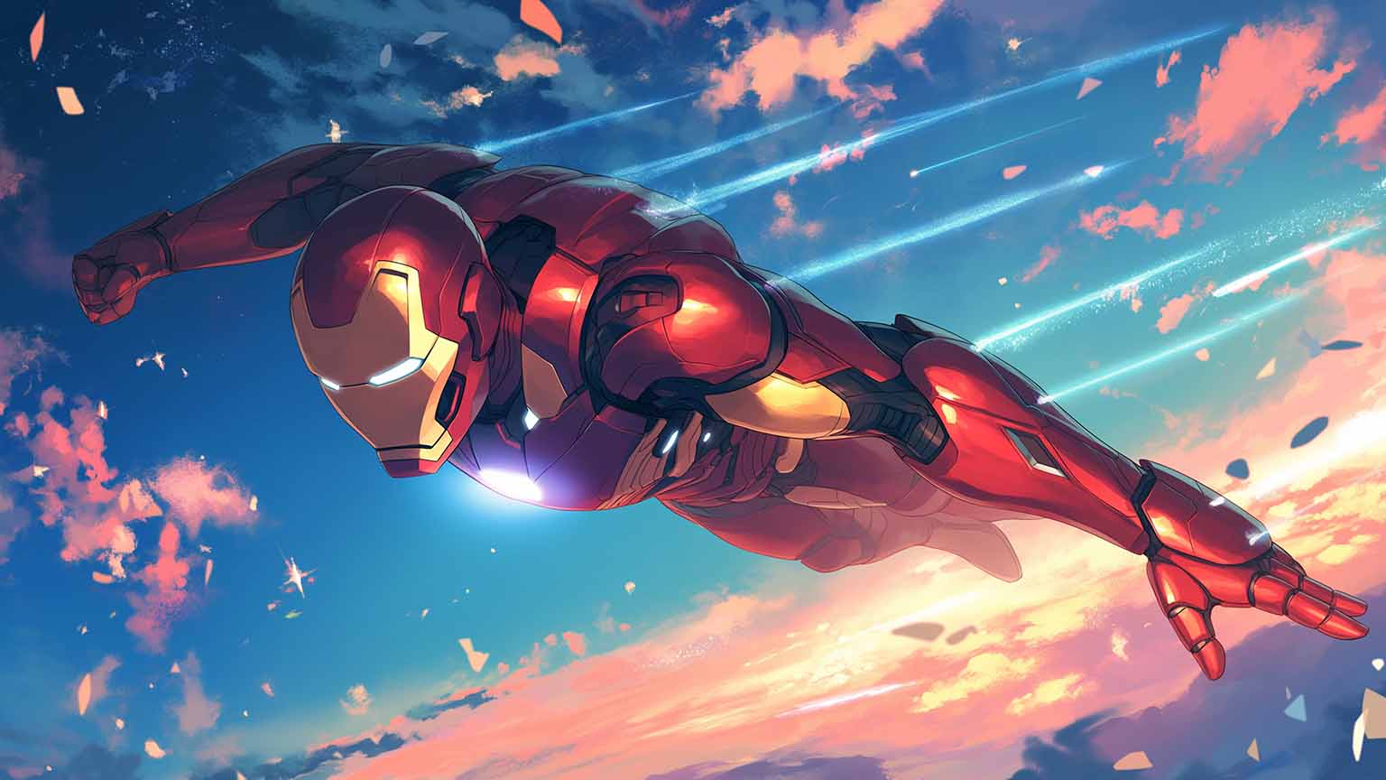 1536x864 Iron Man Soaring Above the City Desktop Wallpaper