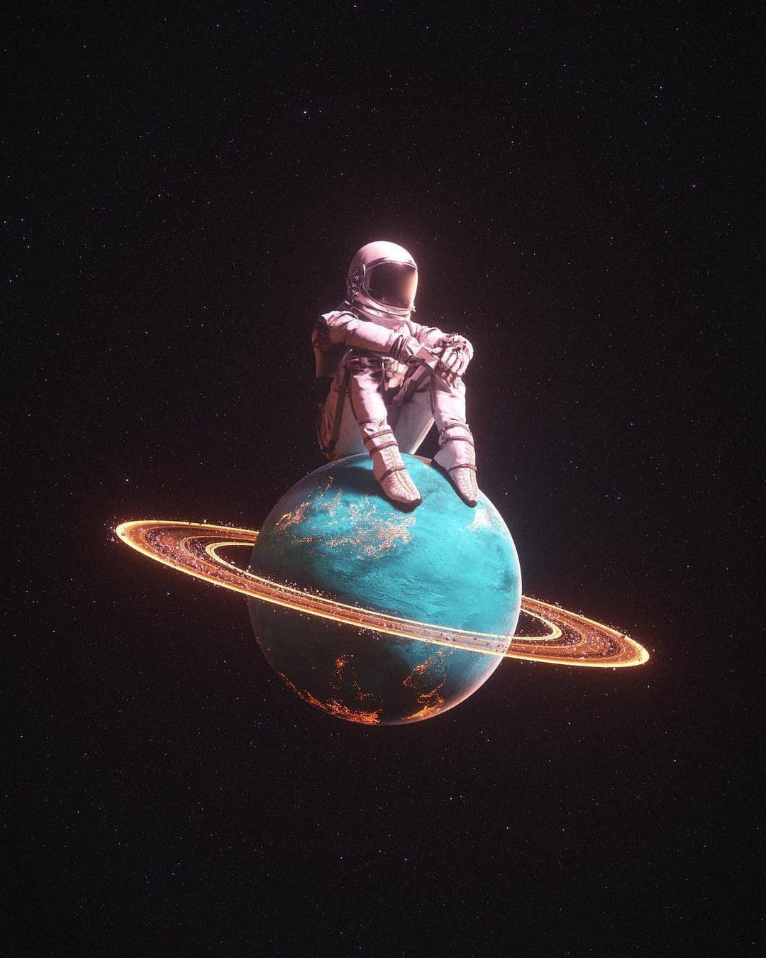 1080x1350 Download Spaceman Perched On Blue Saturn Wallpaper