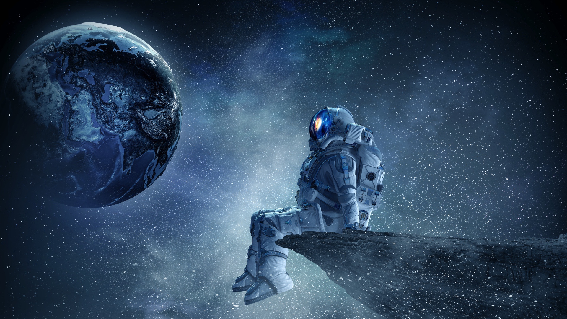 1920x1080 A man astronaut looks at the planet earth from space Desktop wallpaper 1920x1080