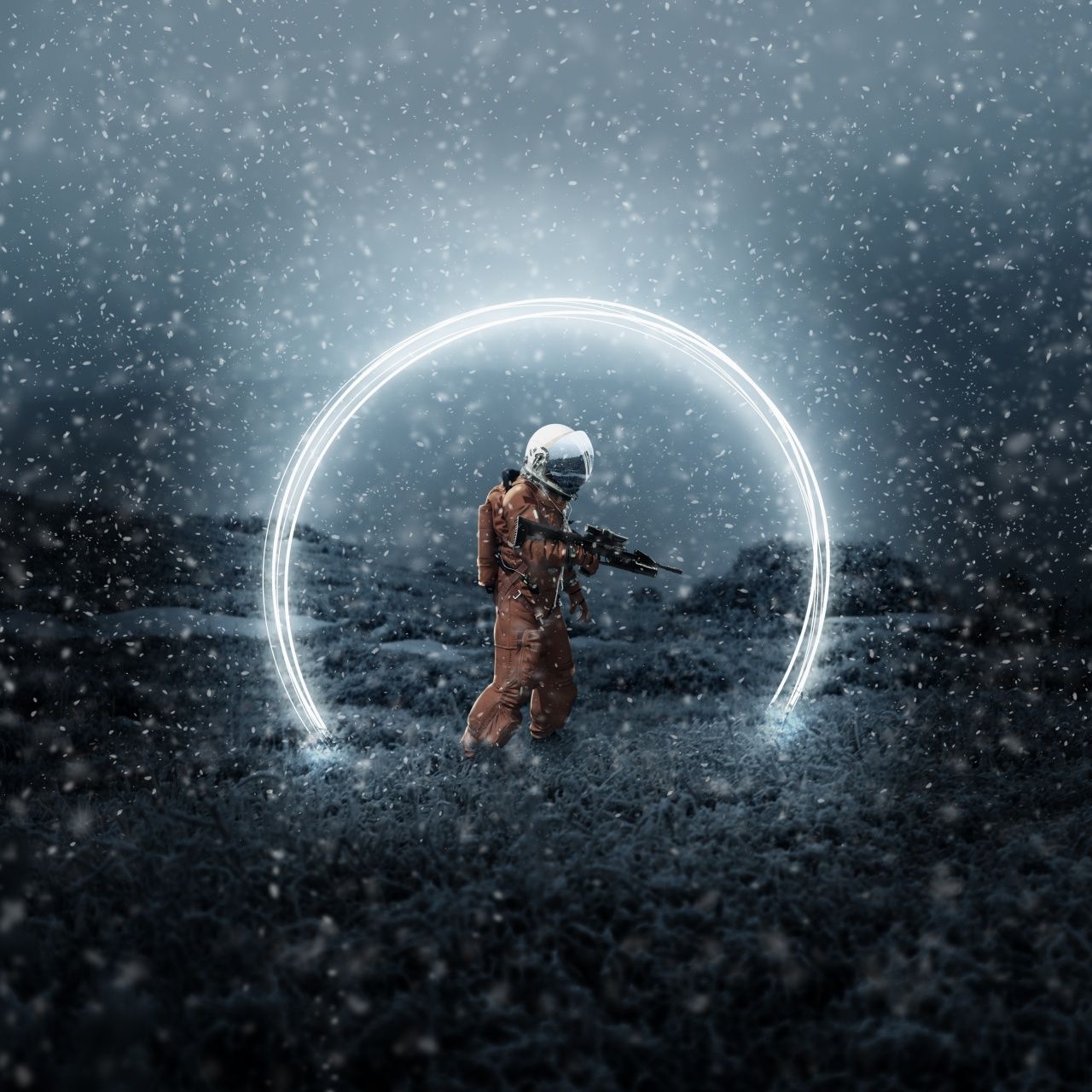 1280x1280 Astronaut Wallpaper 4K, Creative, Space suit, Snow