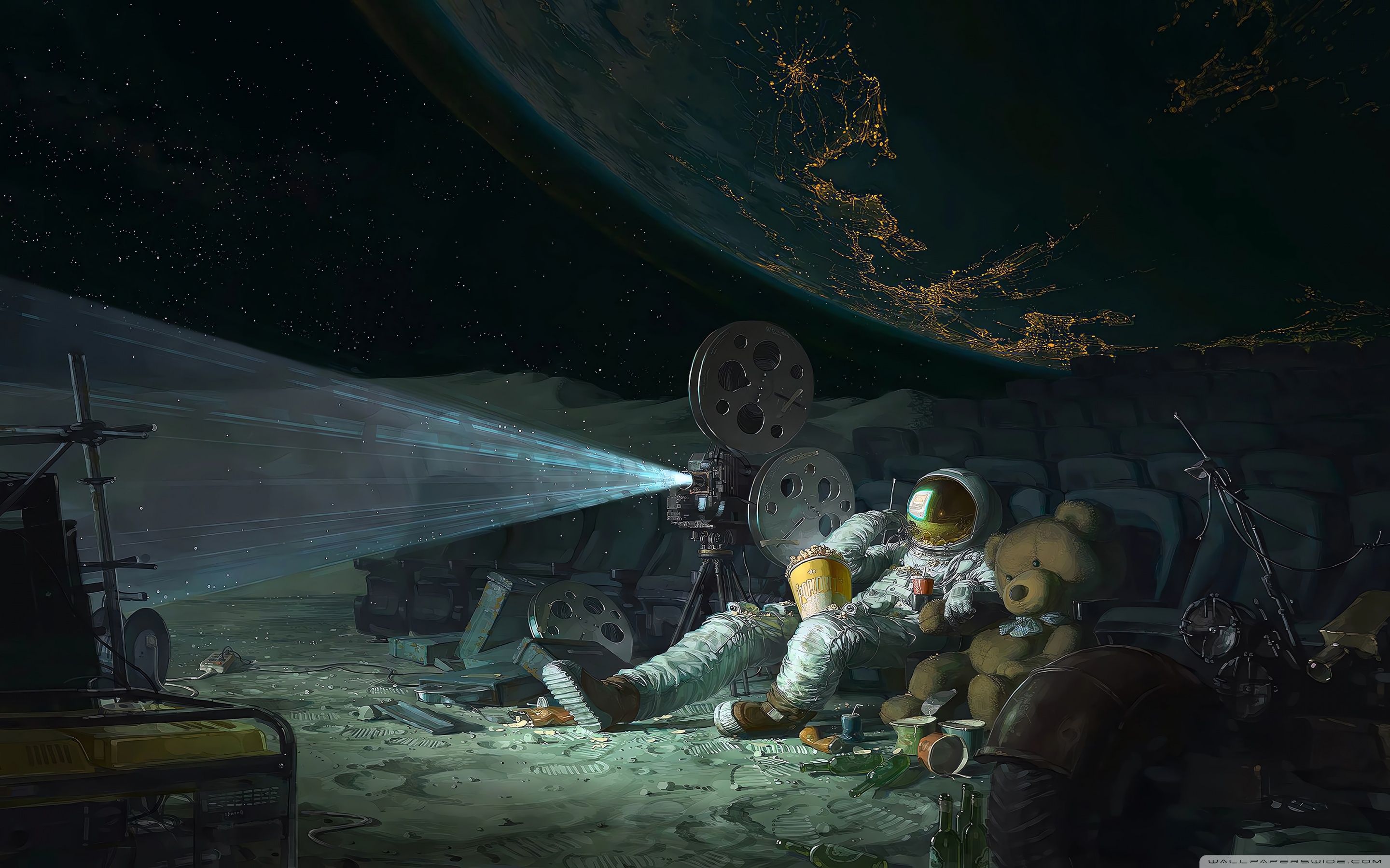 2880x1800 Spaceman on Moon Watching Movies 4K UHD Wallpaper for UltraHD Desktop and TV : Widescreen and UltraWide Display : Smartphone and Tablet Devices
