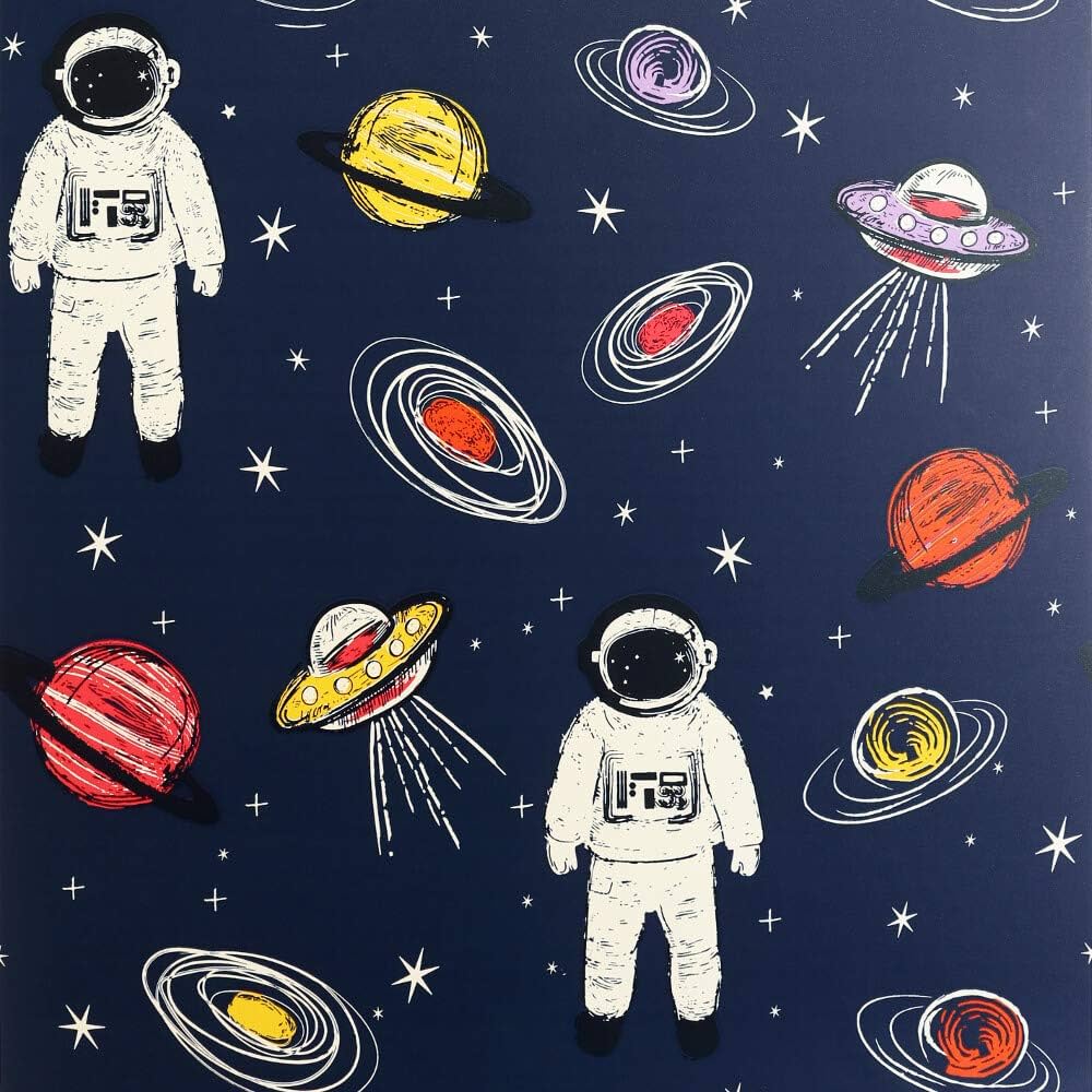 1000x1000 Arthouse Spaceman Navy Wallpaper & Planet Motifs In Bright Colourways On A Matt Navy Blue Background Creating An Eye Catching, Contrasting Effect Full Roll: Buy Online At Best Price