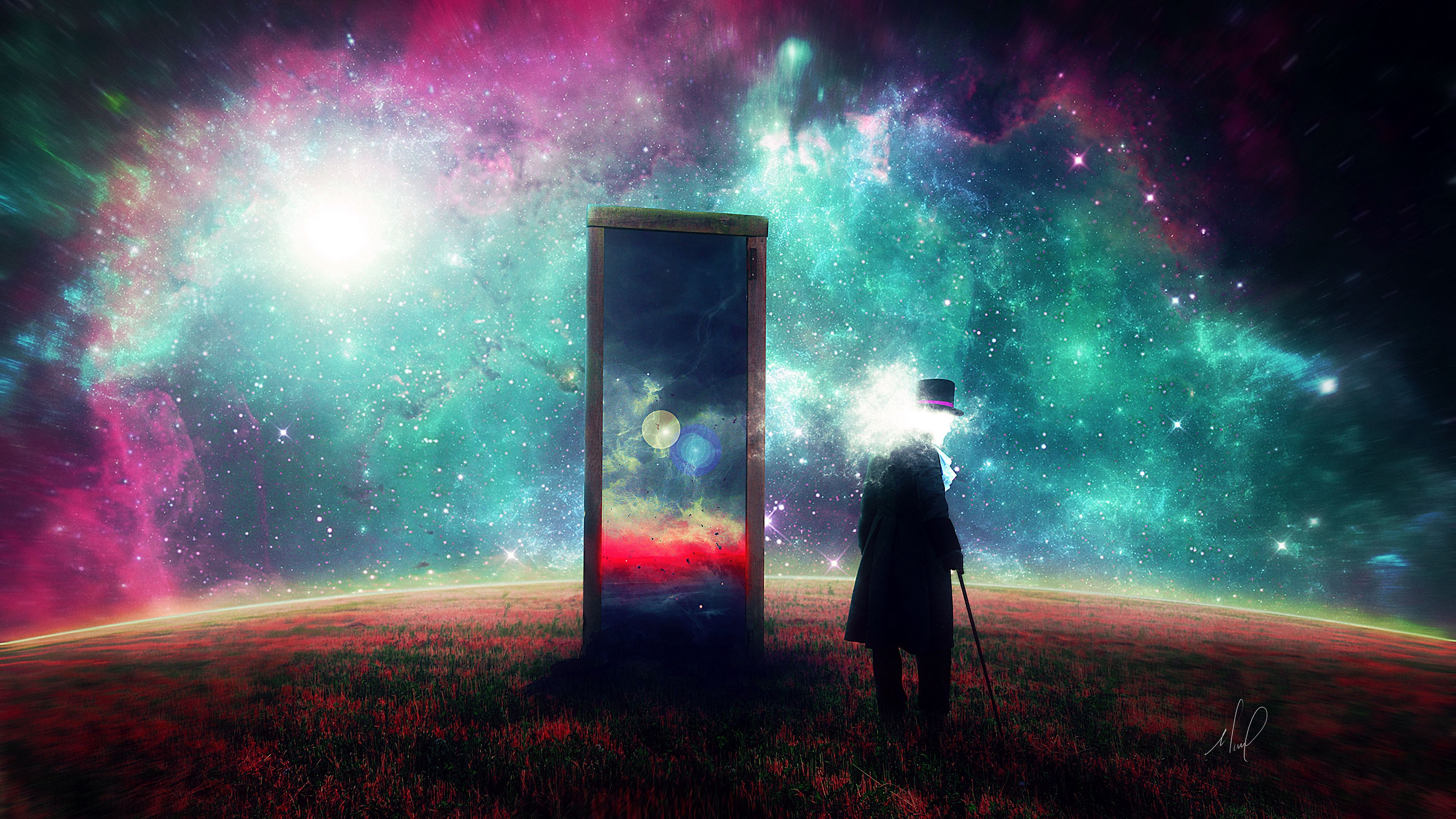 3840x2160 Download wallpaper 3840x2160 man, mirror, space, art, surrealism 4k uhd 16:9 HD background