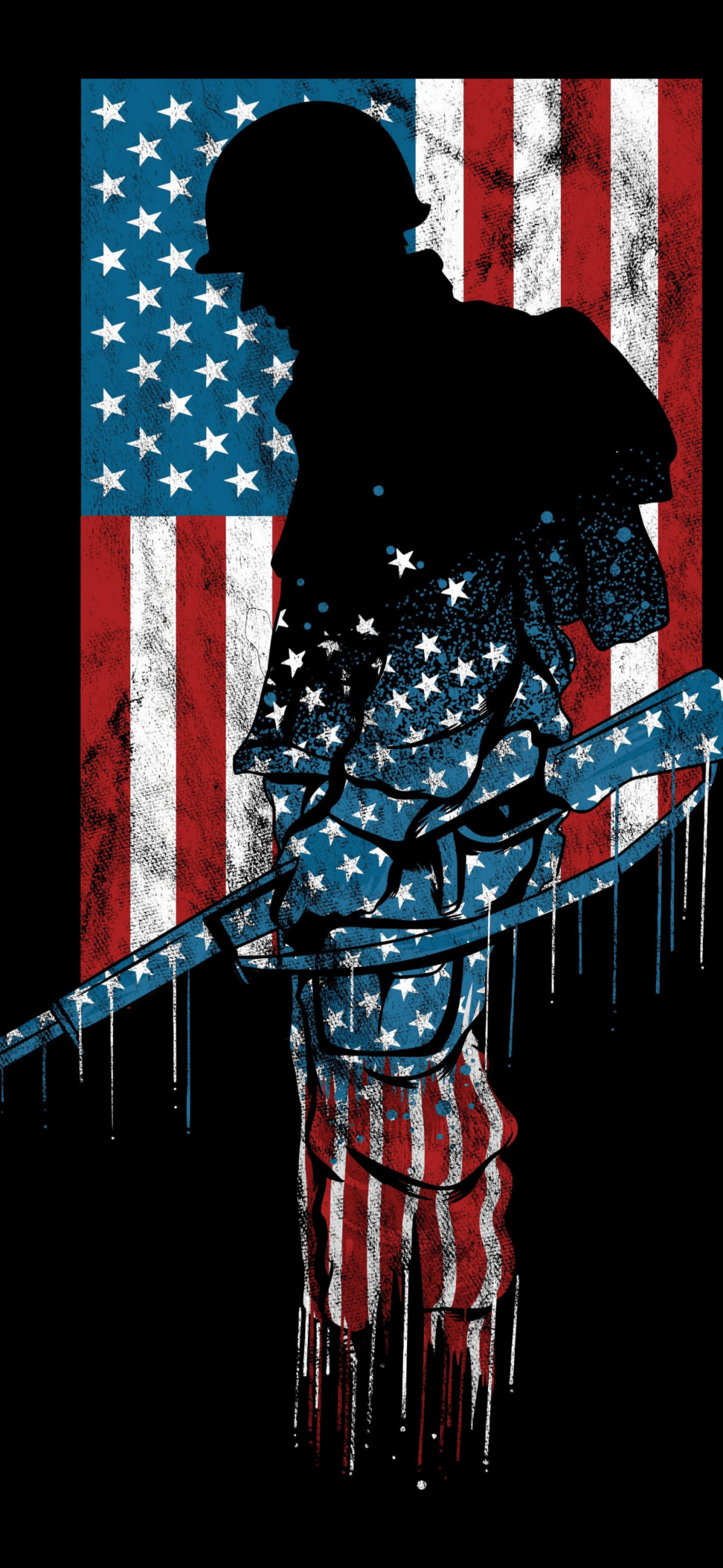 1080x2340 American flag Wallpaper 4K, Soldier, Patriotic, Silhouette