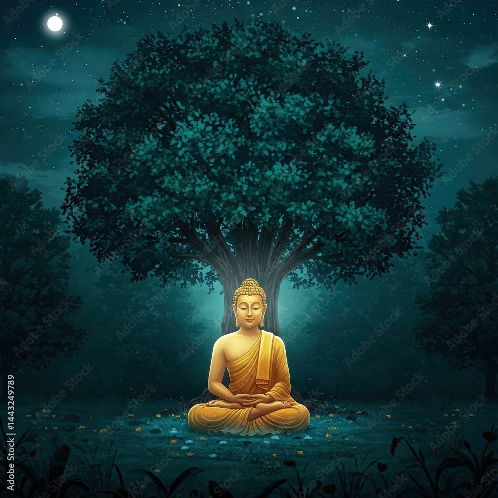 1000x1000 Ilustración de Stock Gautam Buddha HD Wallpaper Background 4K. Buddha Purnima Poster. Buddha Drawing with Colour