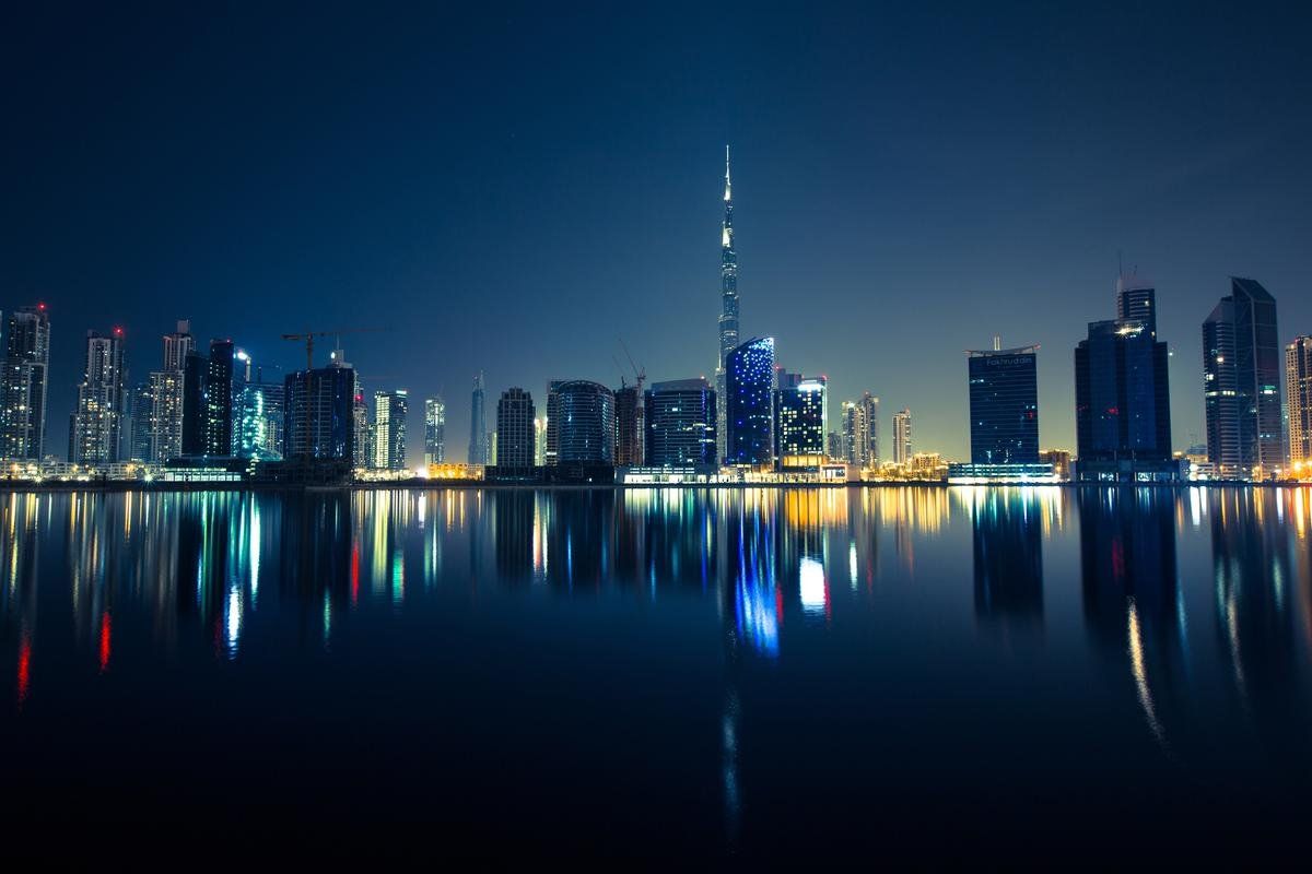 1200x800 Laminated 36x24 Poster: Night Skyline in Dubai, United Arab Emirates, UAE Image: Posters & Prints